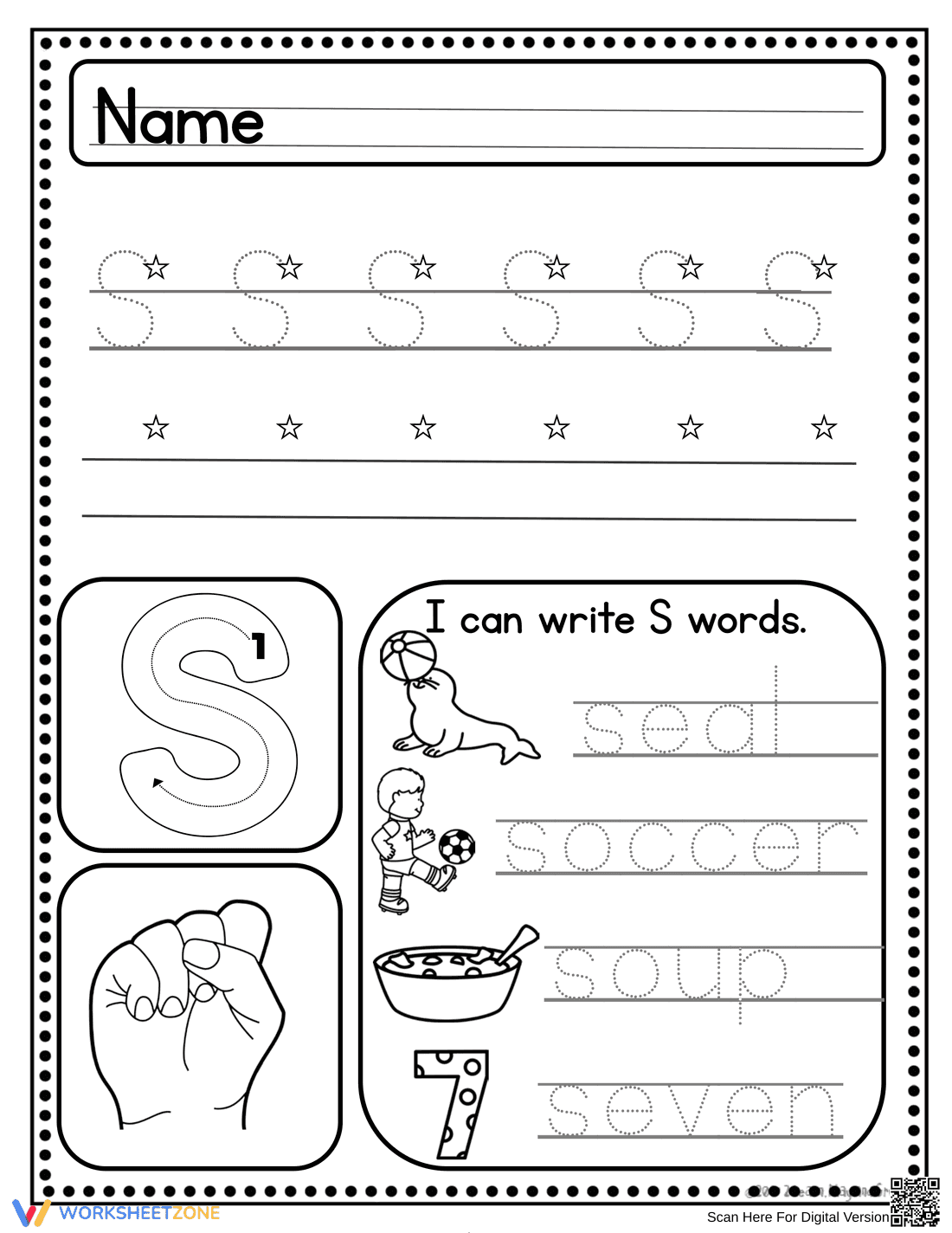 Handwriting: Letter S Practice - Page 5