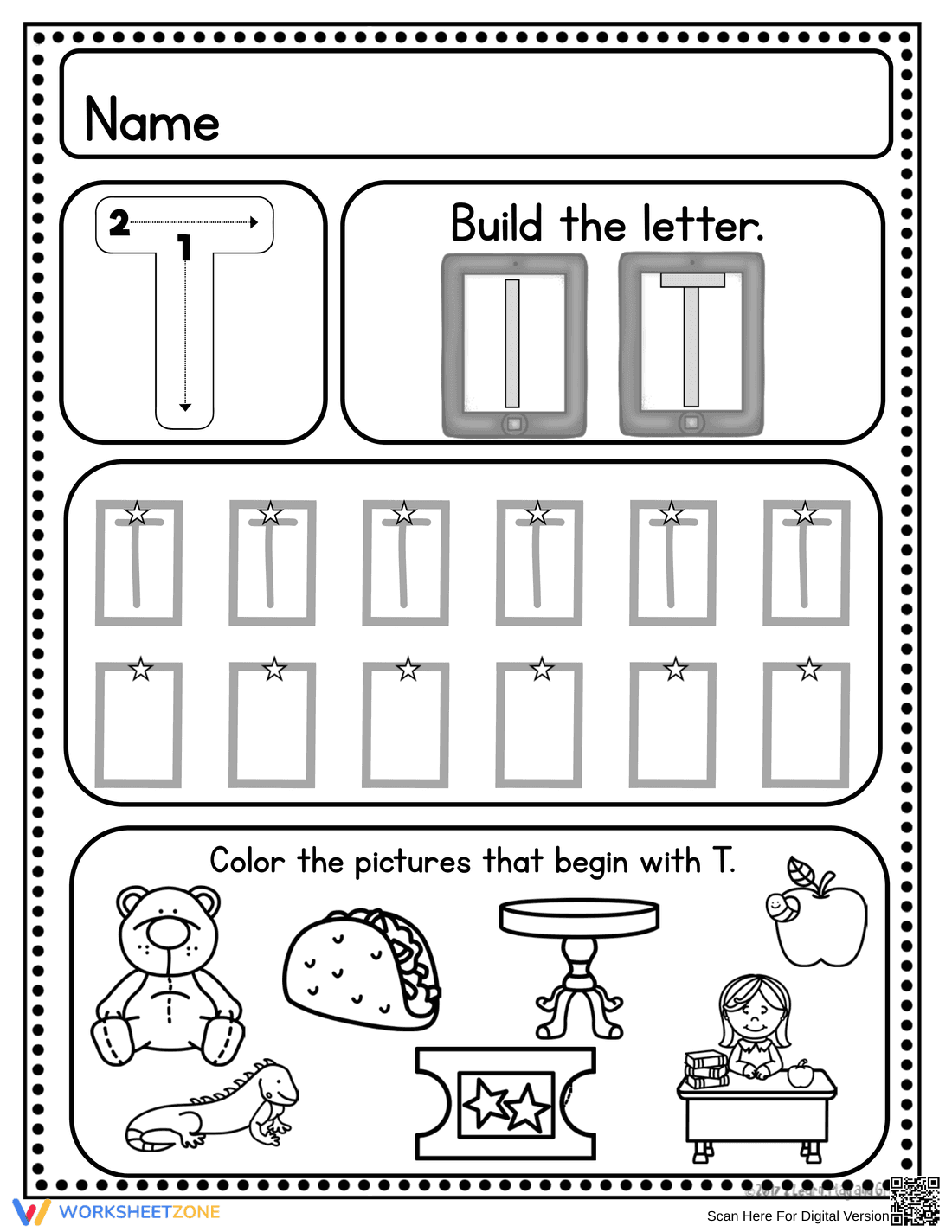 Handwriting Practice: Letter T Worksheet - Page 3