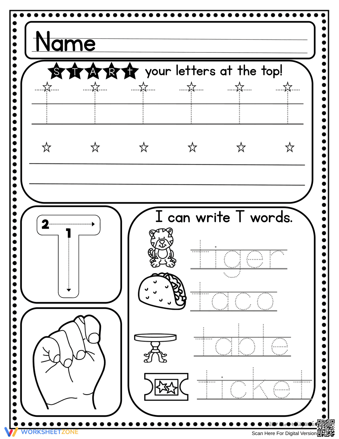 Handwriting Practice: Letter T Worksheet - Page 5