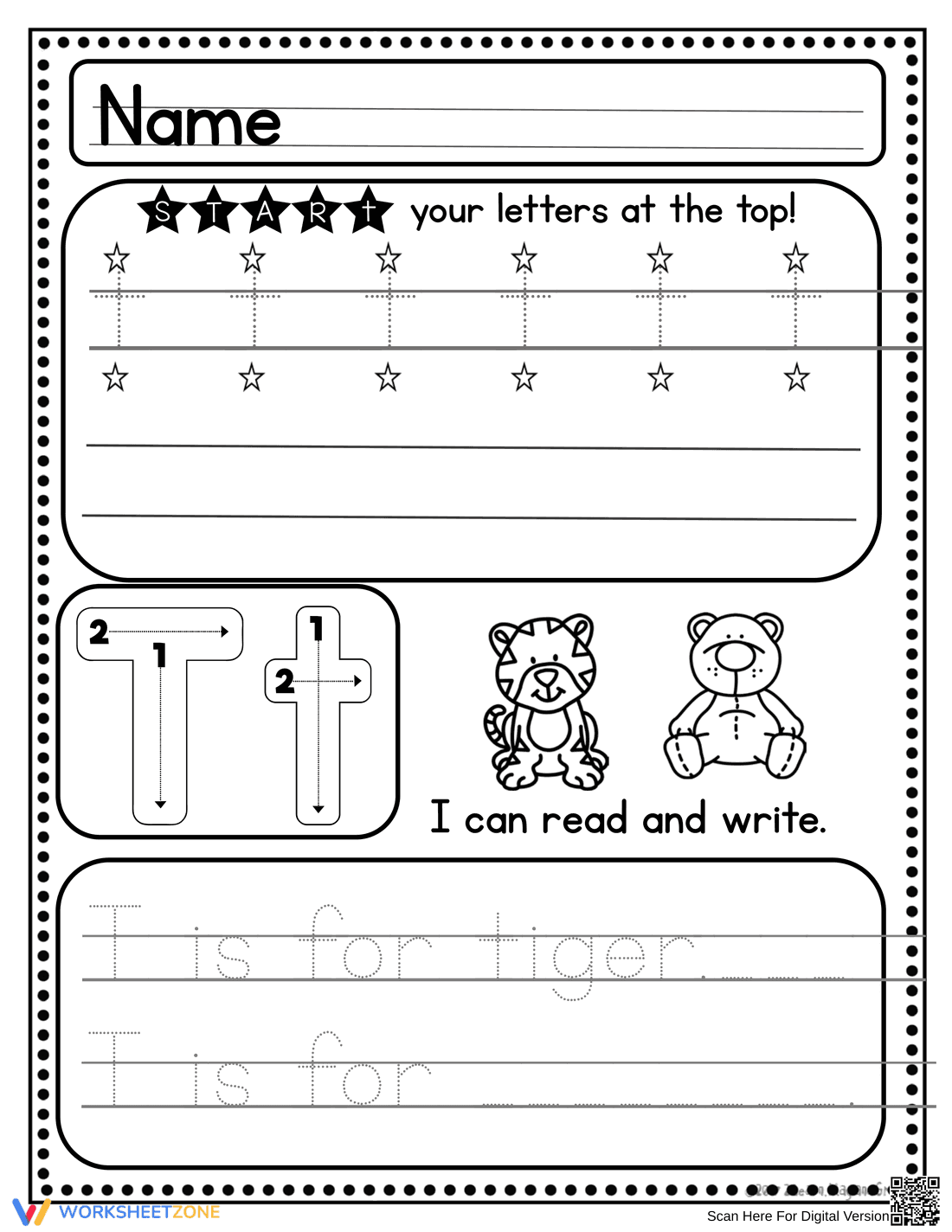 Handwriting Practice: Letter T Worksheet - Page 6