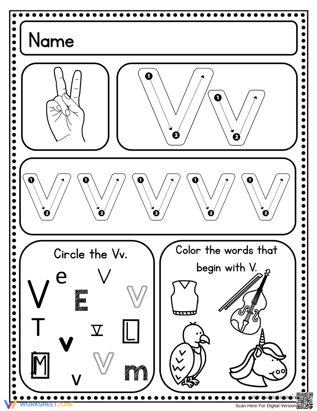 Letter V Worksheet: Printable Grade K Handwriting - Page 2