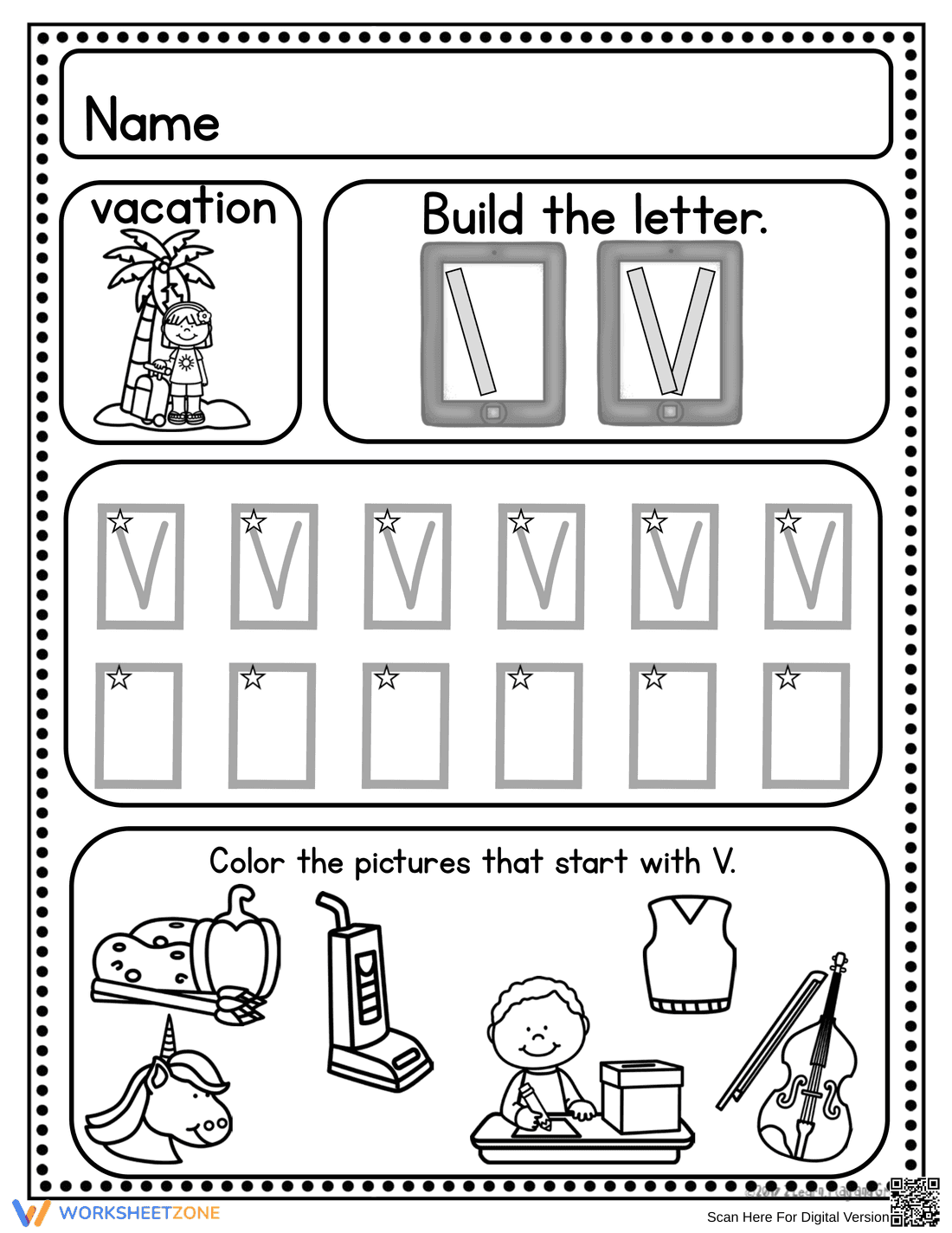 Letter V Worksheet: Printable Grade K Handwriting - Page 3