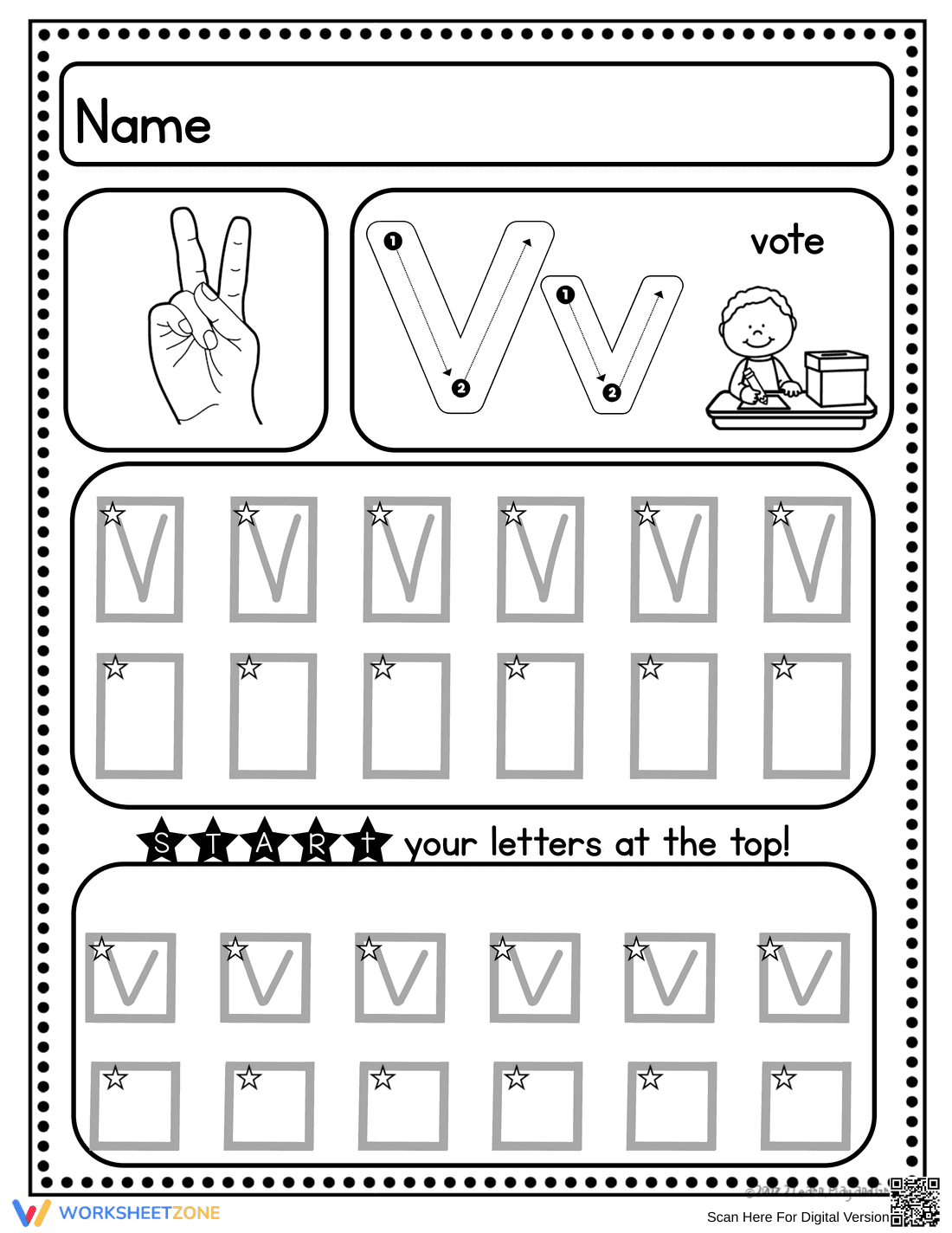 Letter V Worksheet: Printable Grade K Handwriting - Page 4