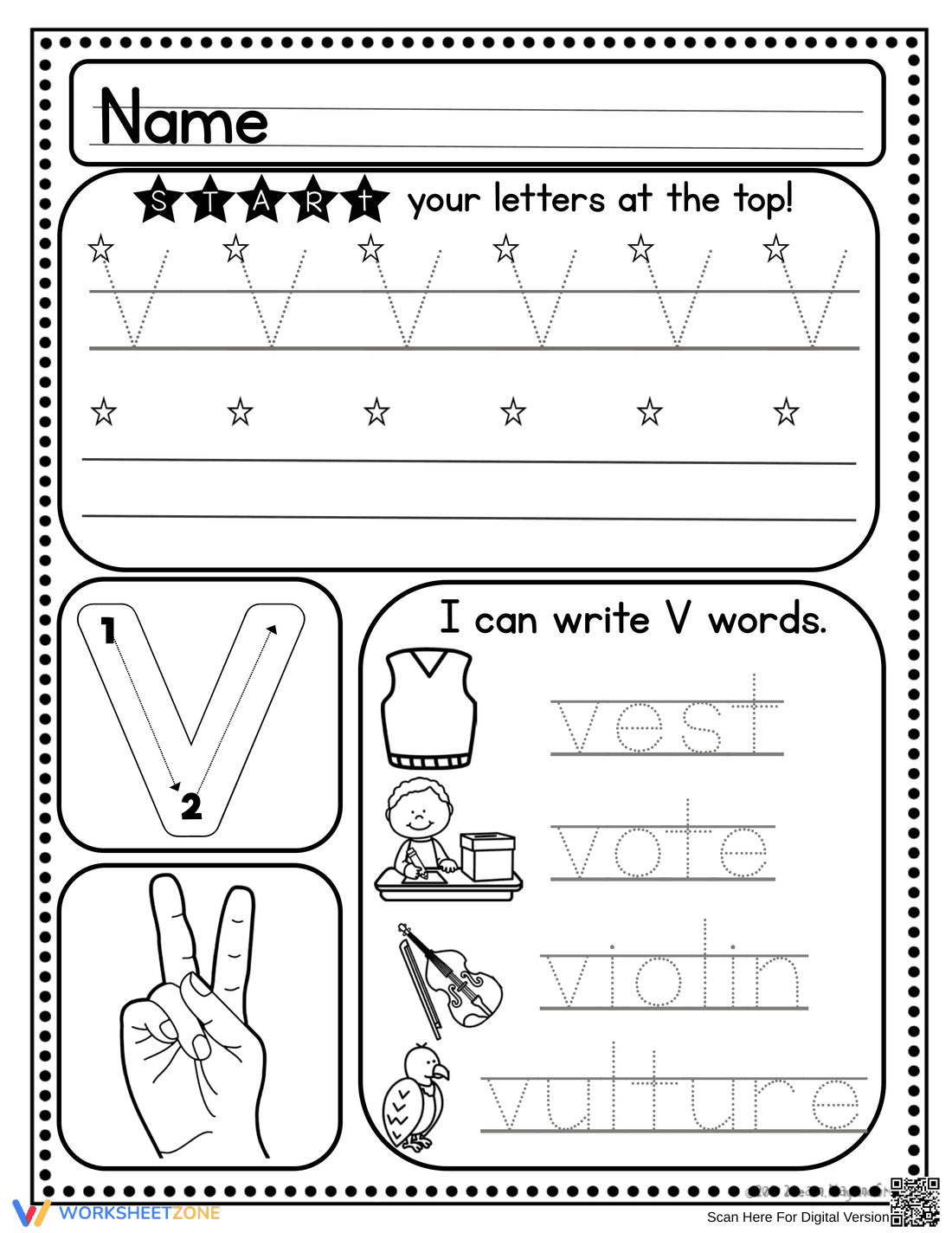 Letter V Worksheet: Printable Grade K Handwriting - Page 5