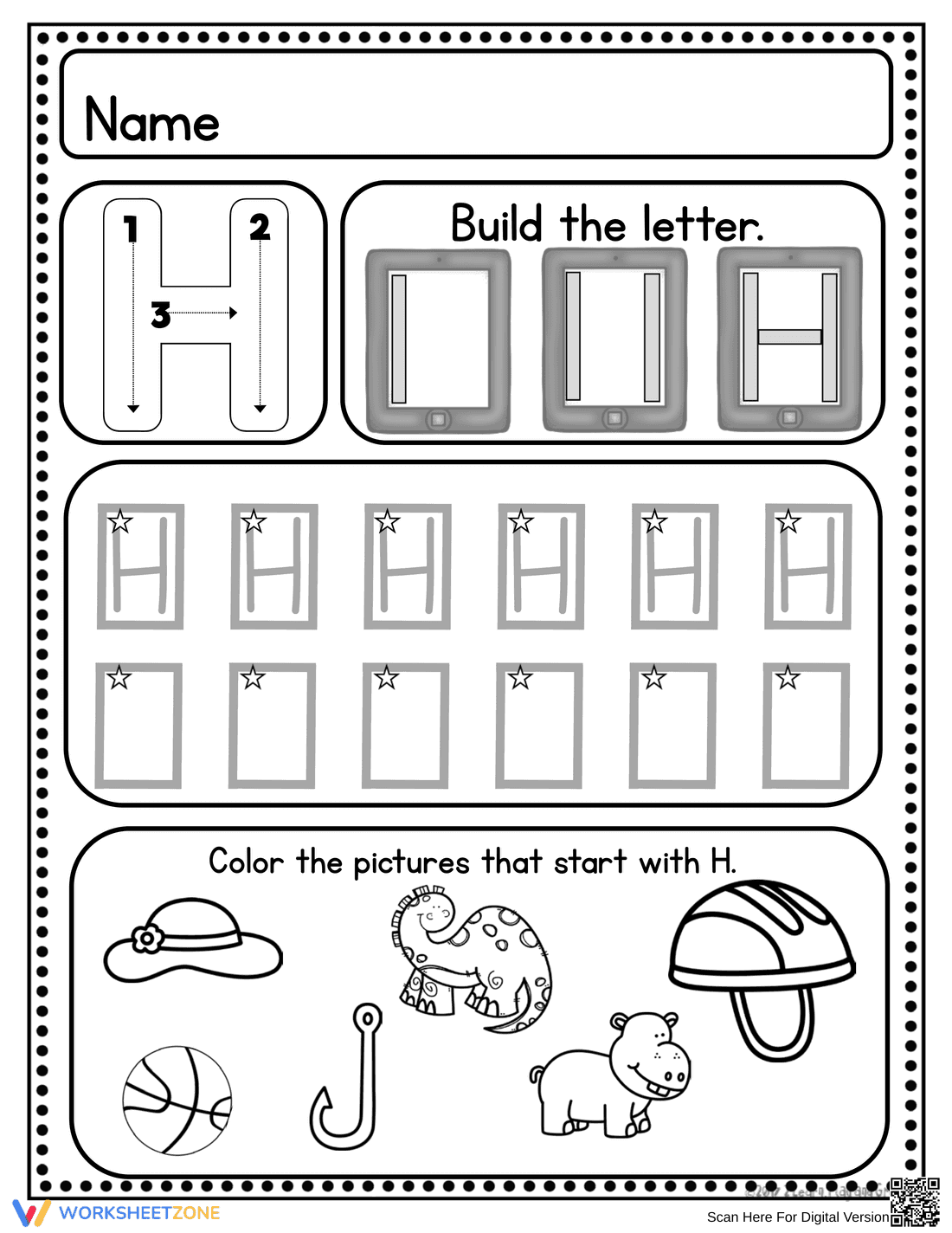Grade K Letter H — Printable No-Prep Worksheet - Page 3