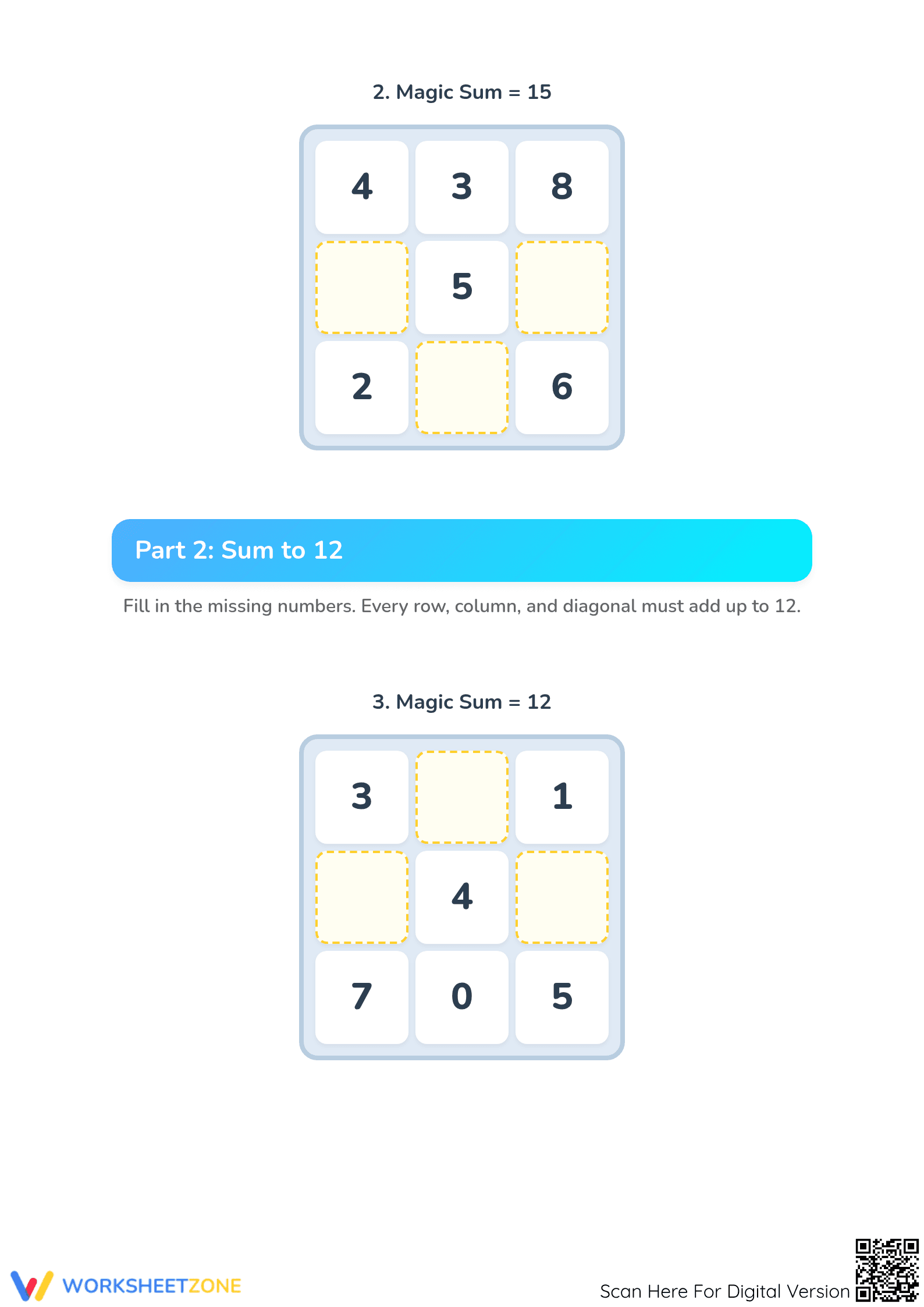 Printable 1st Grade Magic Square Worksheets | Addition Logic - Page 2