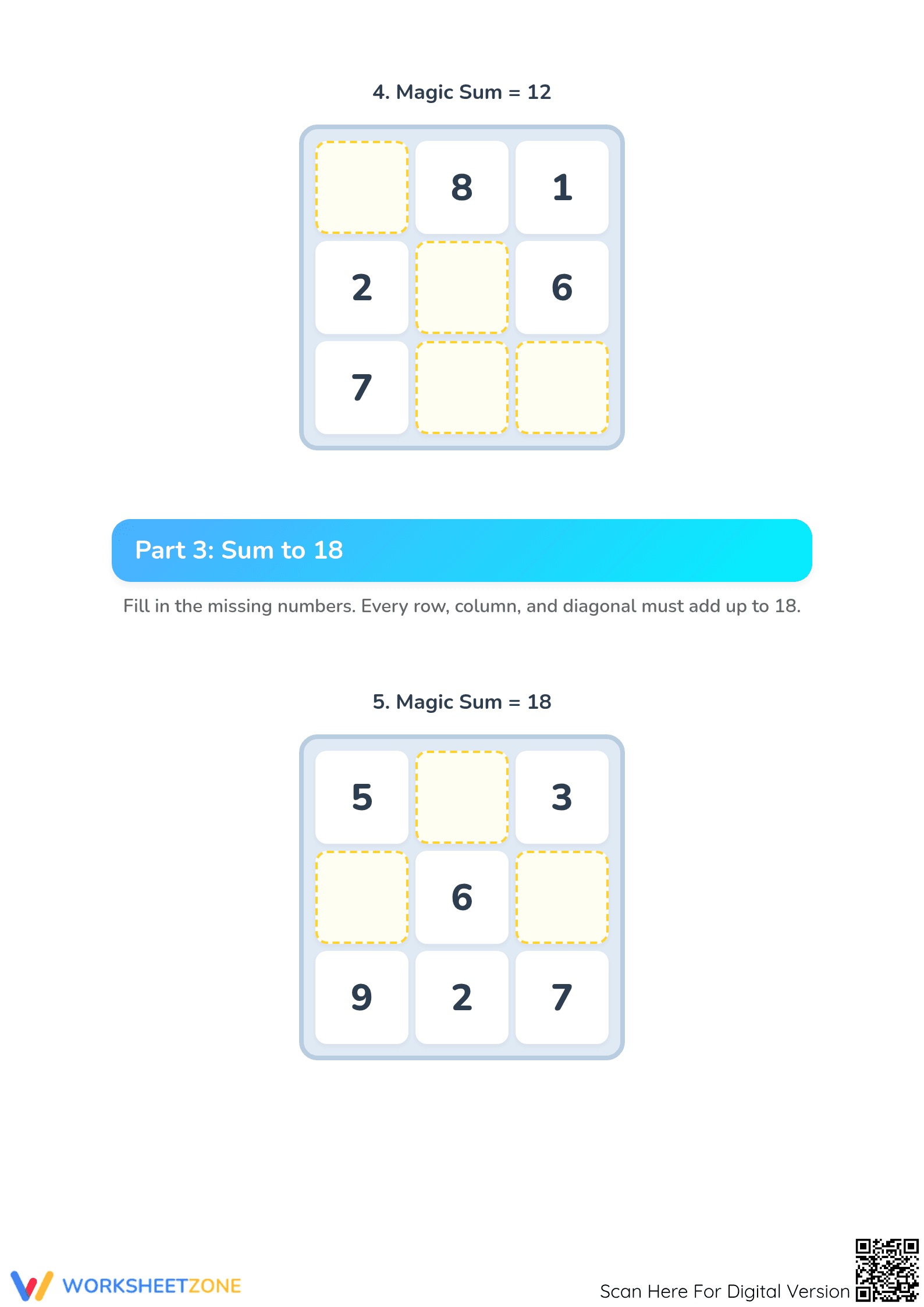Printable 1st Grade Magic Square Worksheets | Addition Logic - Page 3