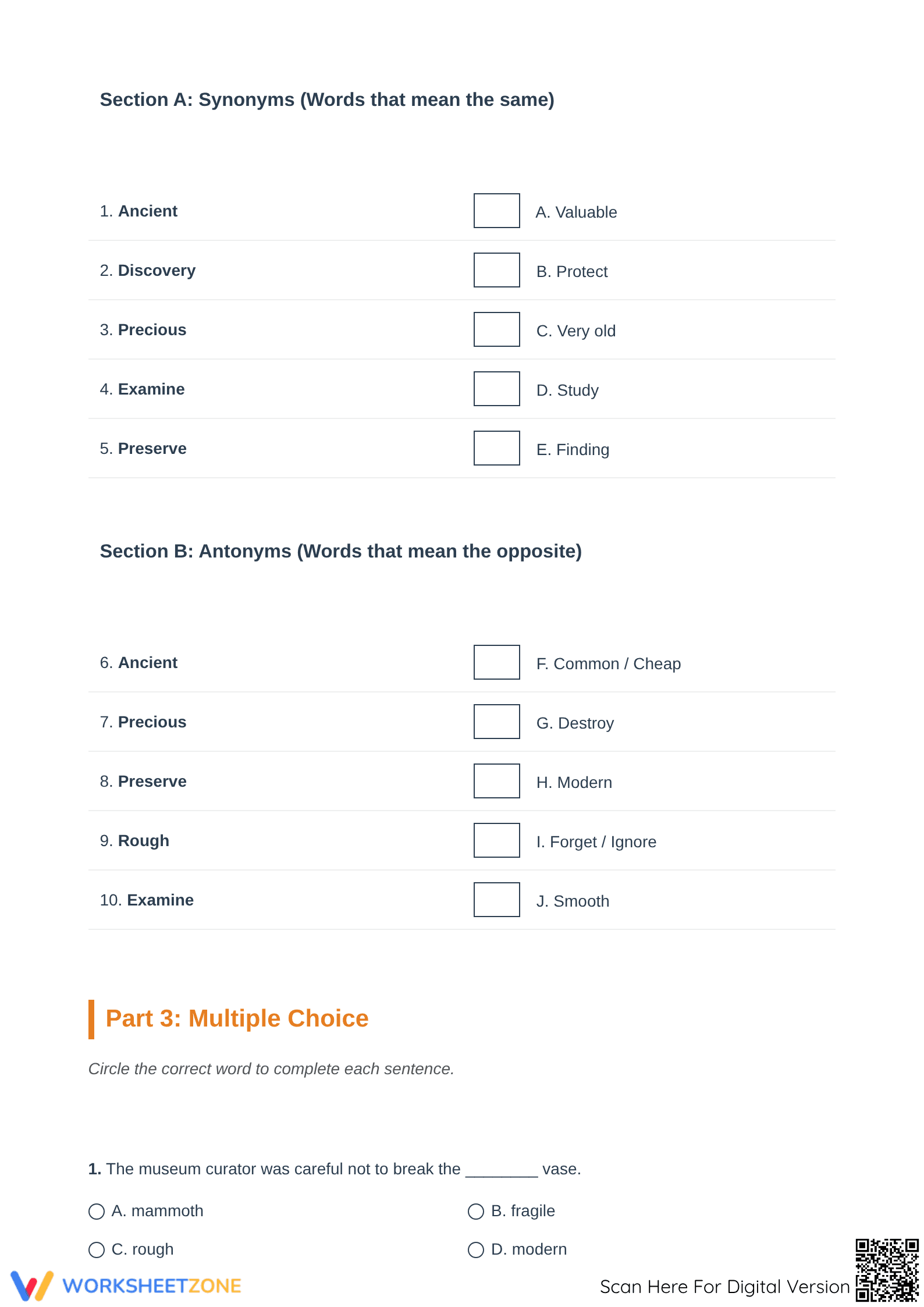 Grade 4 Ancient World Vocabulary — Printable Worksheet - Page 3