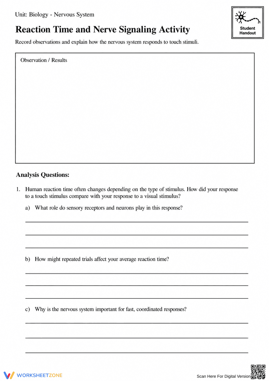 Complete Nervous System Worksheet | Grade 8 Science - Page 52