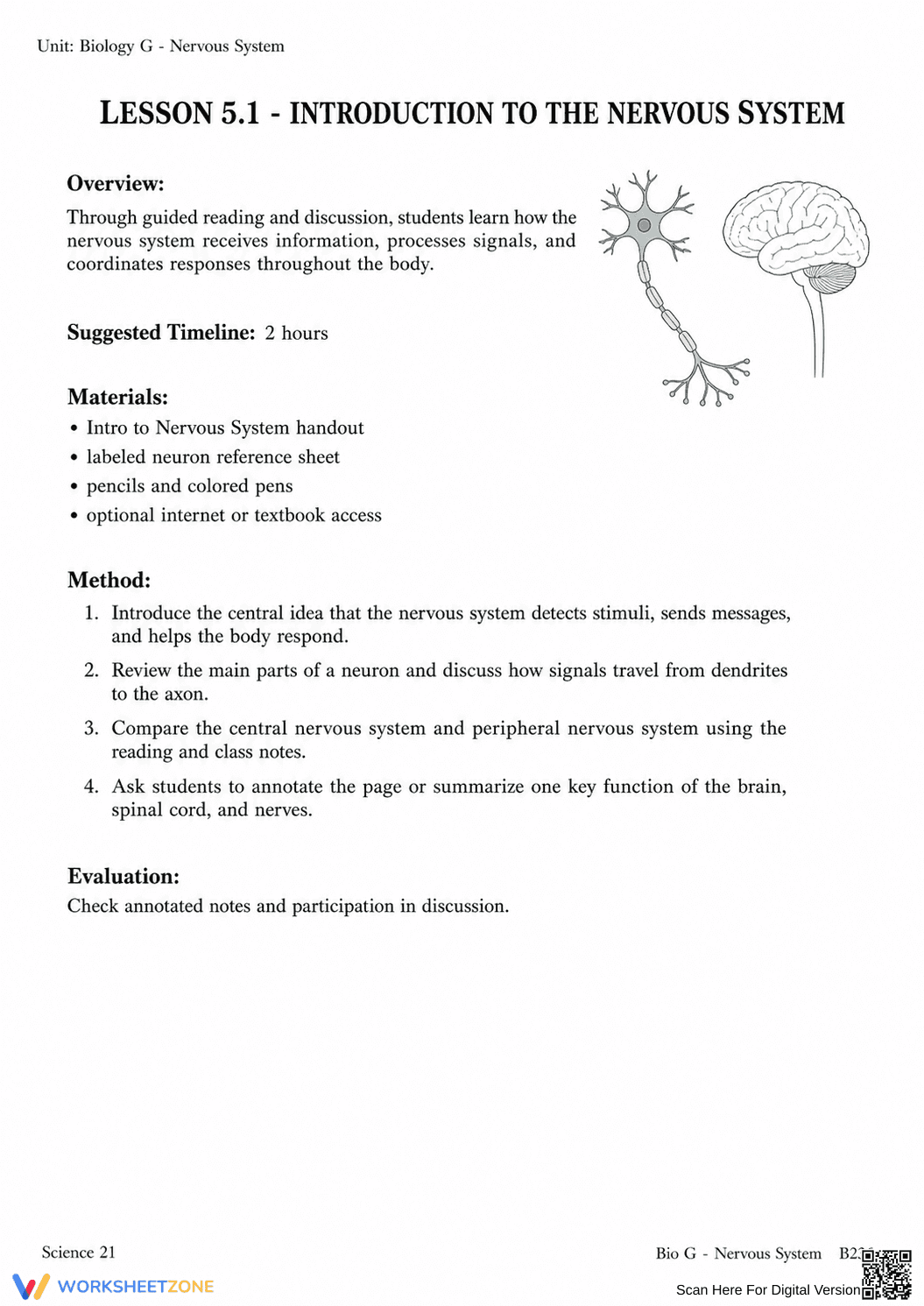 Complete Nervous System Worksheet | Grade 8 Science - Page 54
