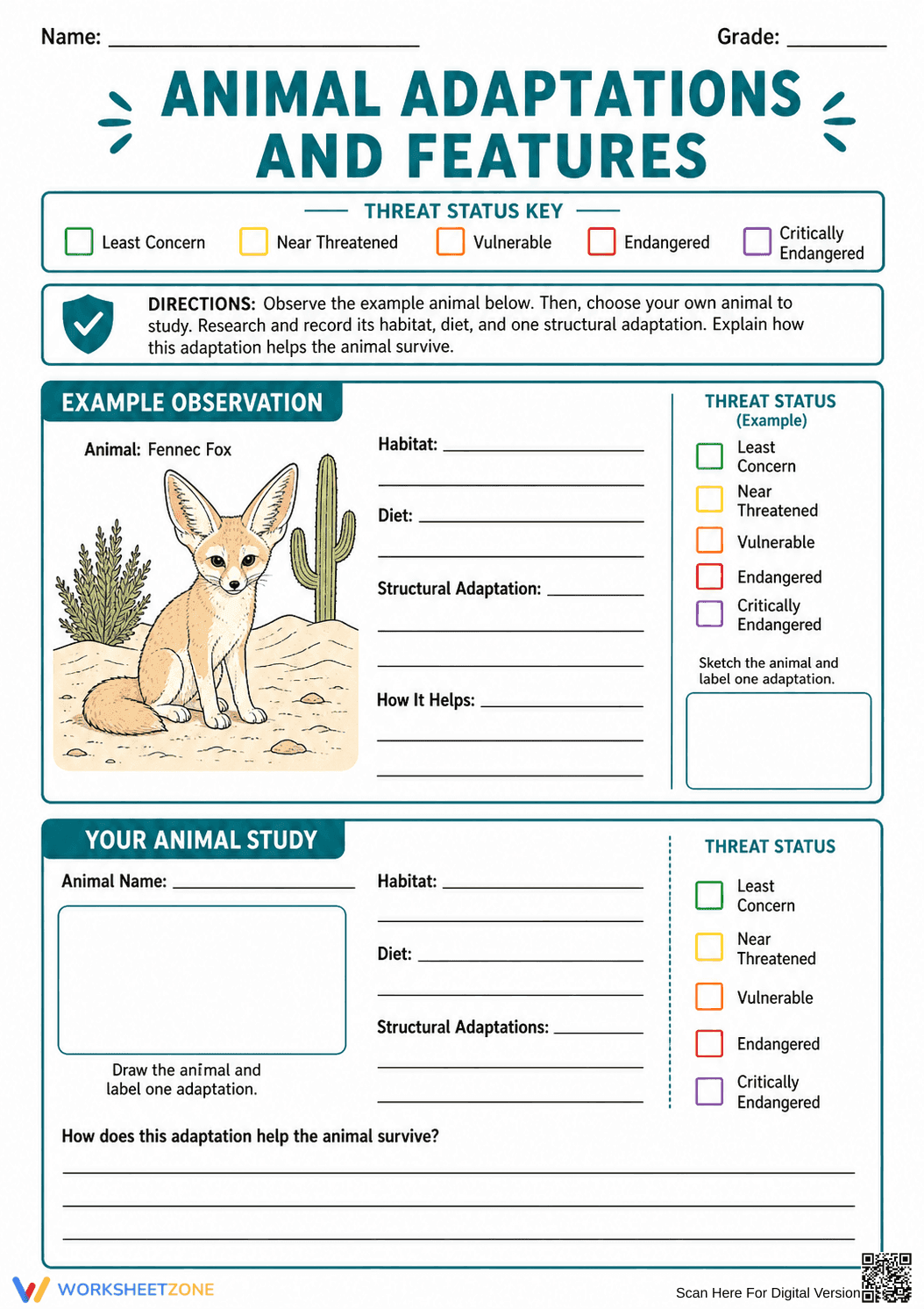 Grade 4 Animal Adaptations — Printable No-Prep Worksheet - Page 5