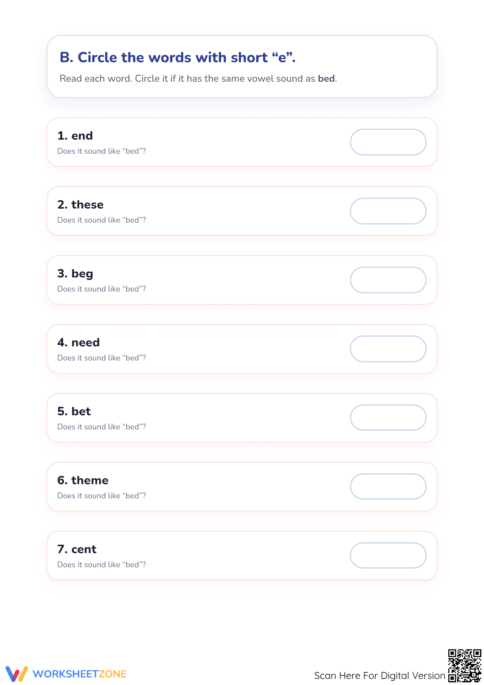 Short E Phonics Worksheet | Grade 1 Printable - Page 3