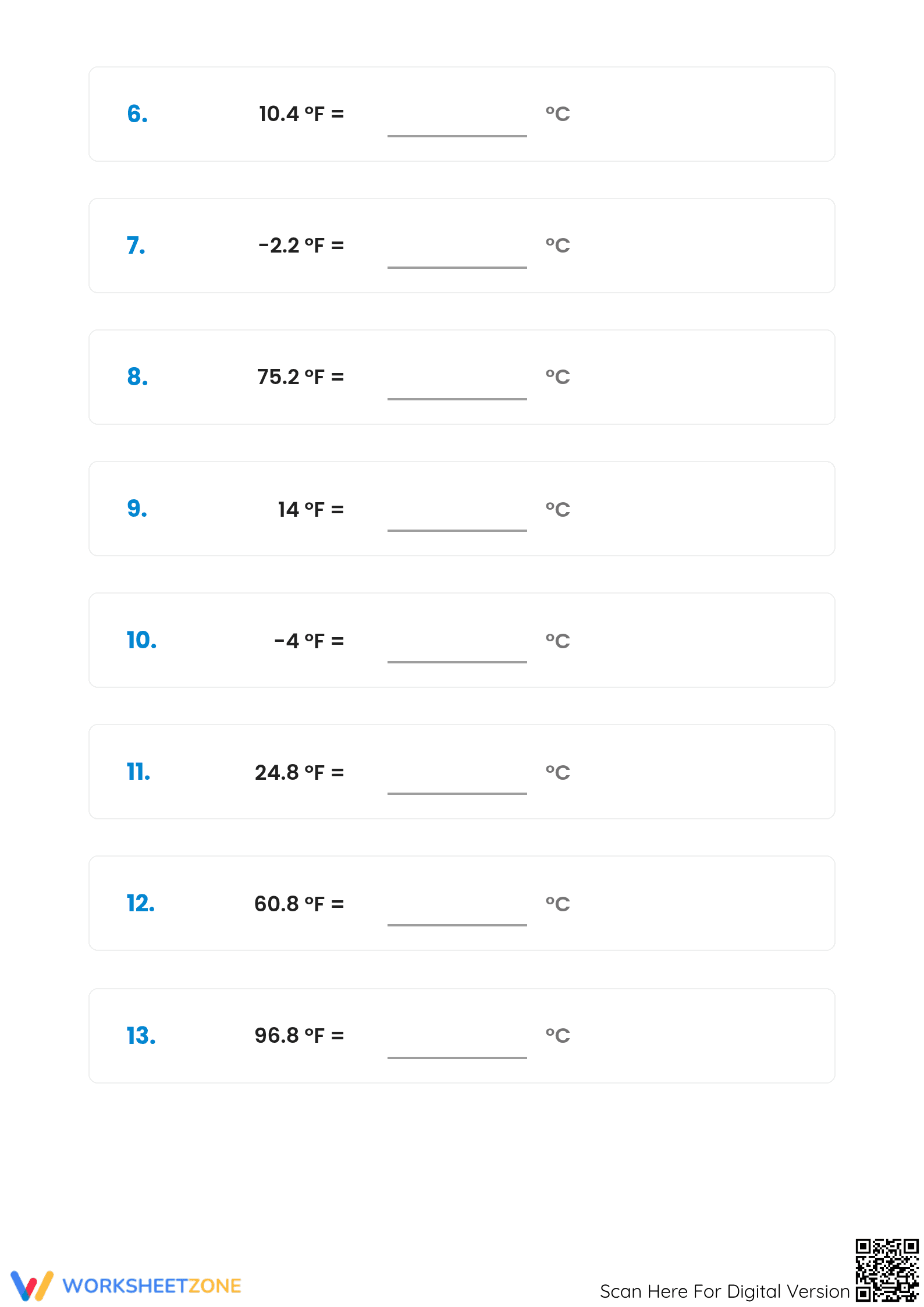 Printable Fahrenheit to Celsius Conversion | Math Worksheet - Page 2