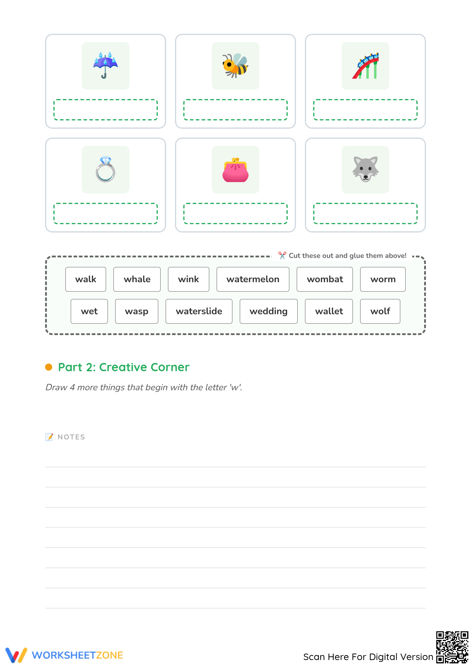 Beginning Sound Letter W Worksheet | Grade K-2 Printable - Page 2
