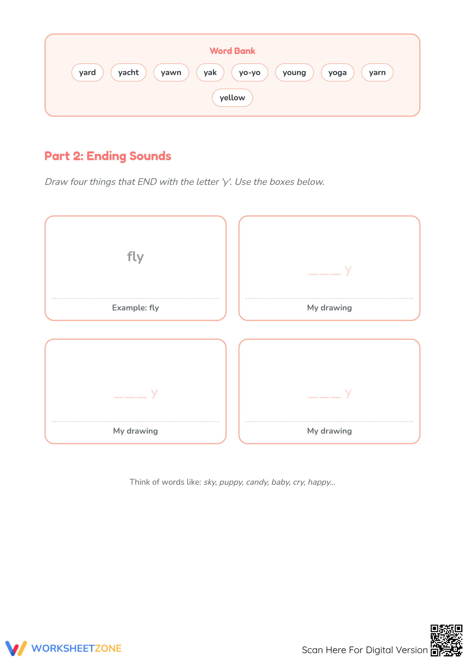 Letter Y Sounds Printable Worksheet | Grade 1 Phonics - Page 2