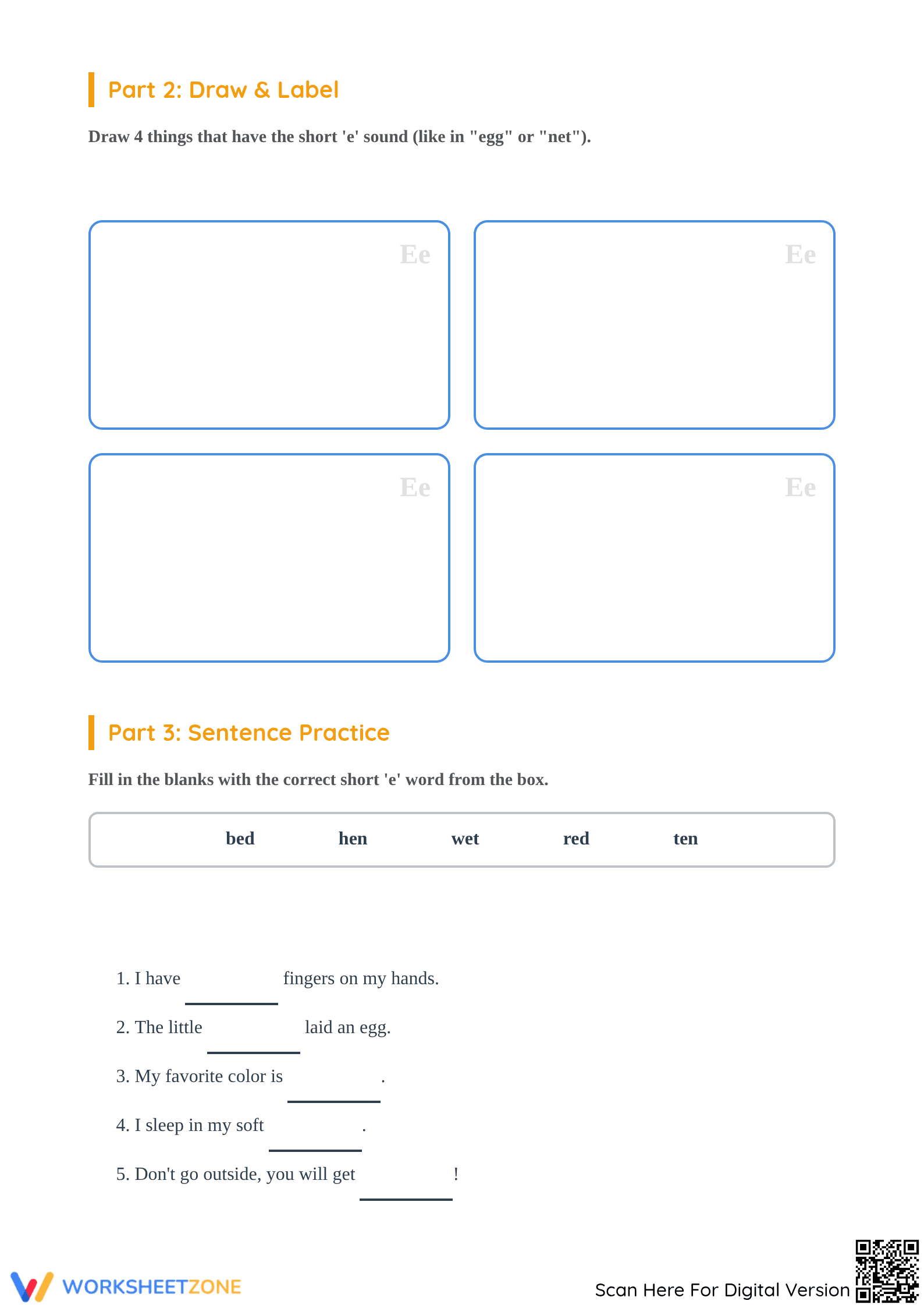 Printable Short E Phonics Worksheet | Grade 1 ELA - Page 2