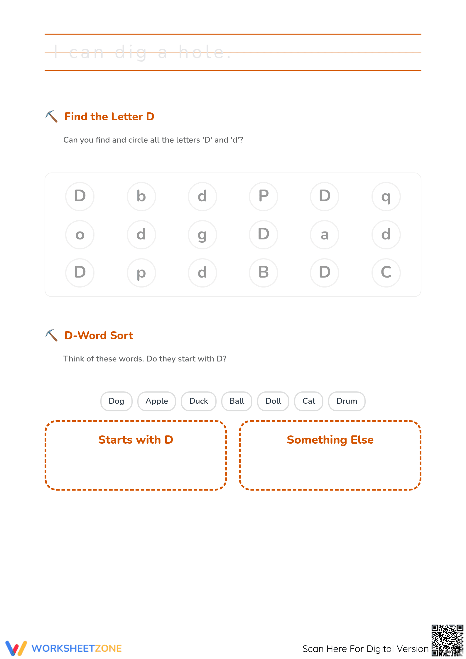 Letter D Beginning Sound Worksheet | Grade K Printable - Page 2
