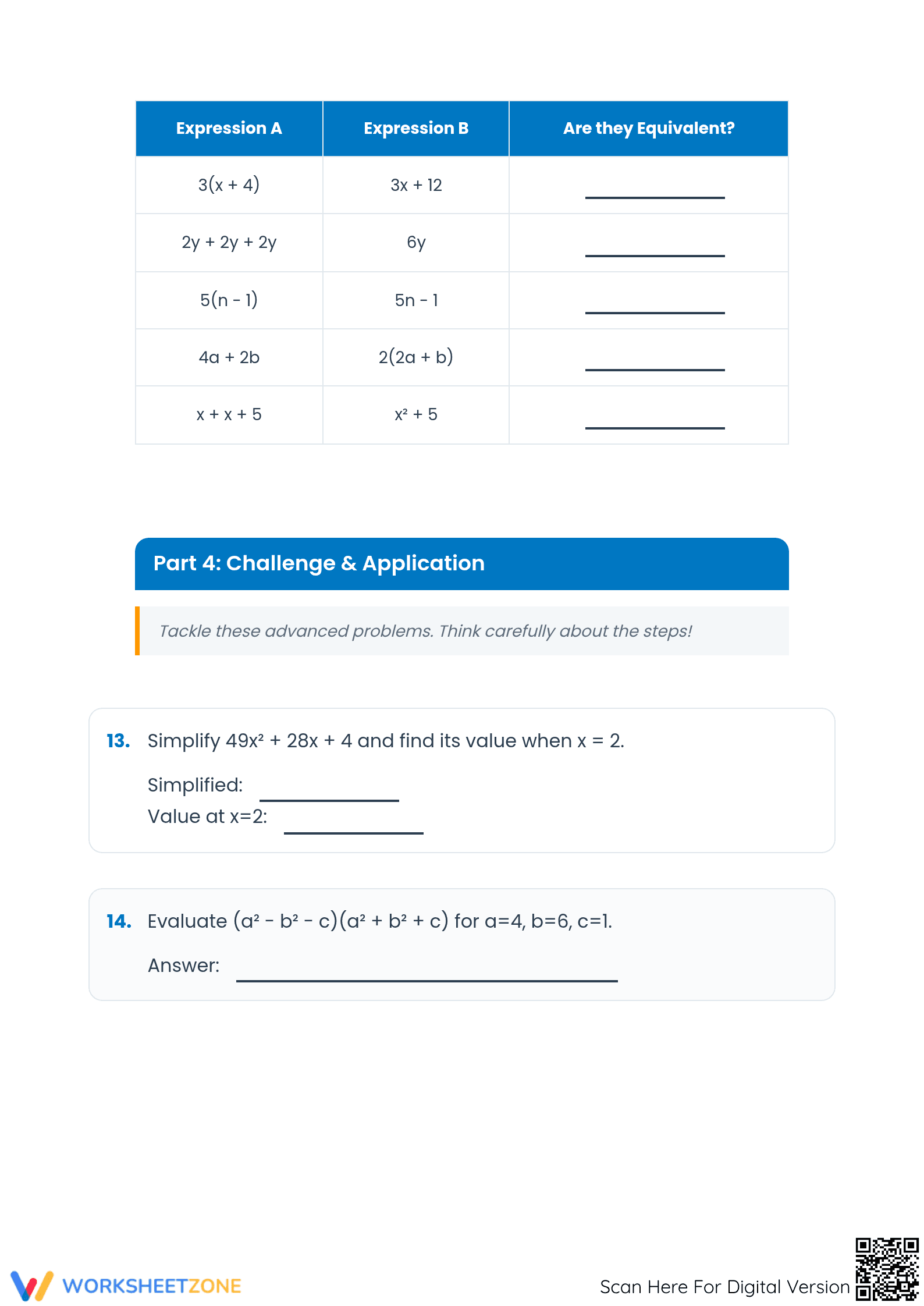 Essential Equivalent Expressions Worksheet | Grades 4-7 - Page 4