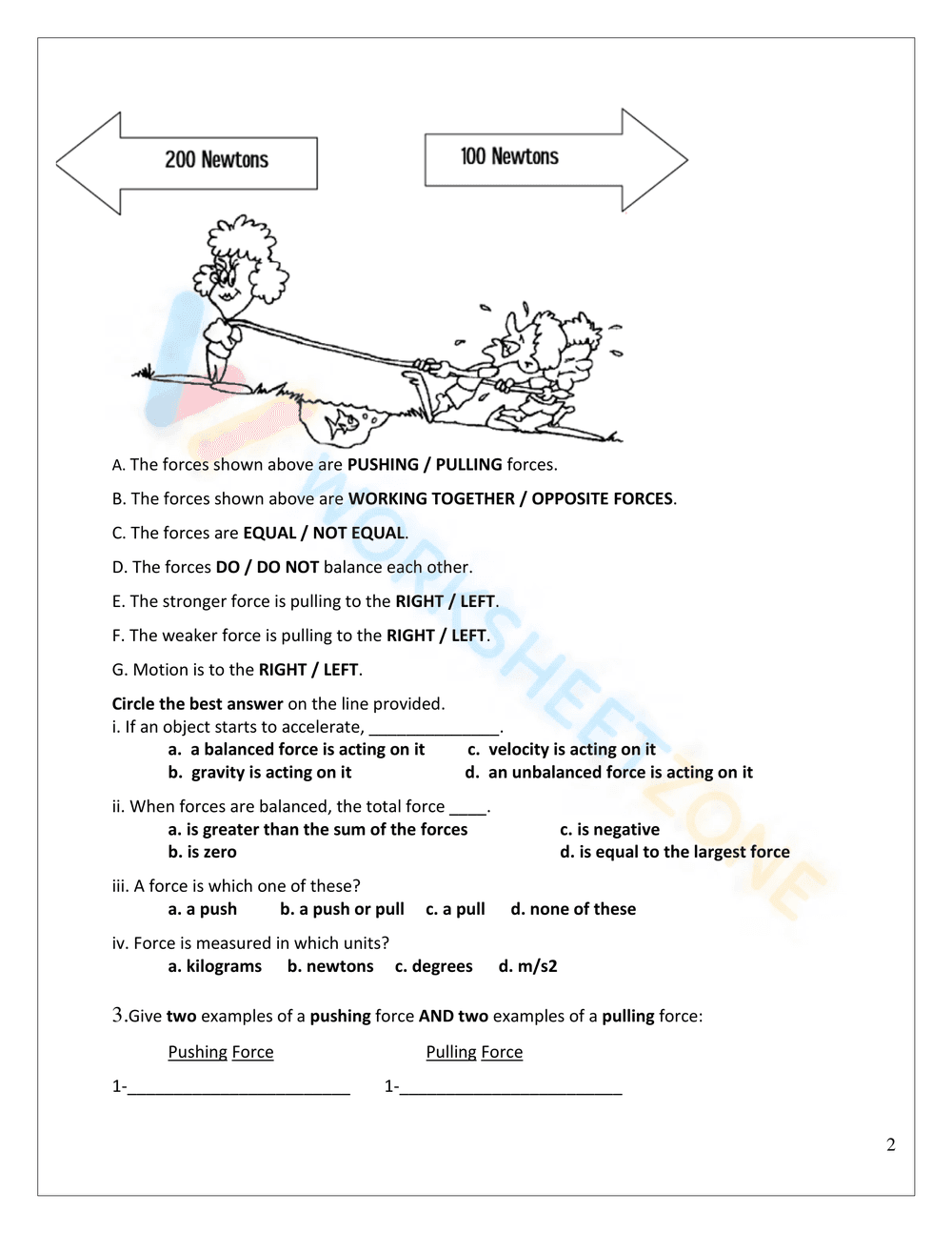 Balanced and Unbalanced Forces Printable | Grade 6 Science - Page 2