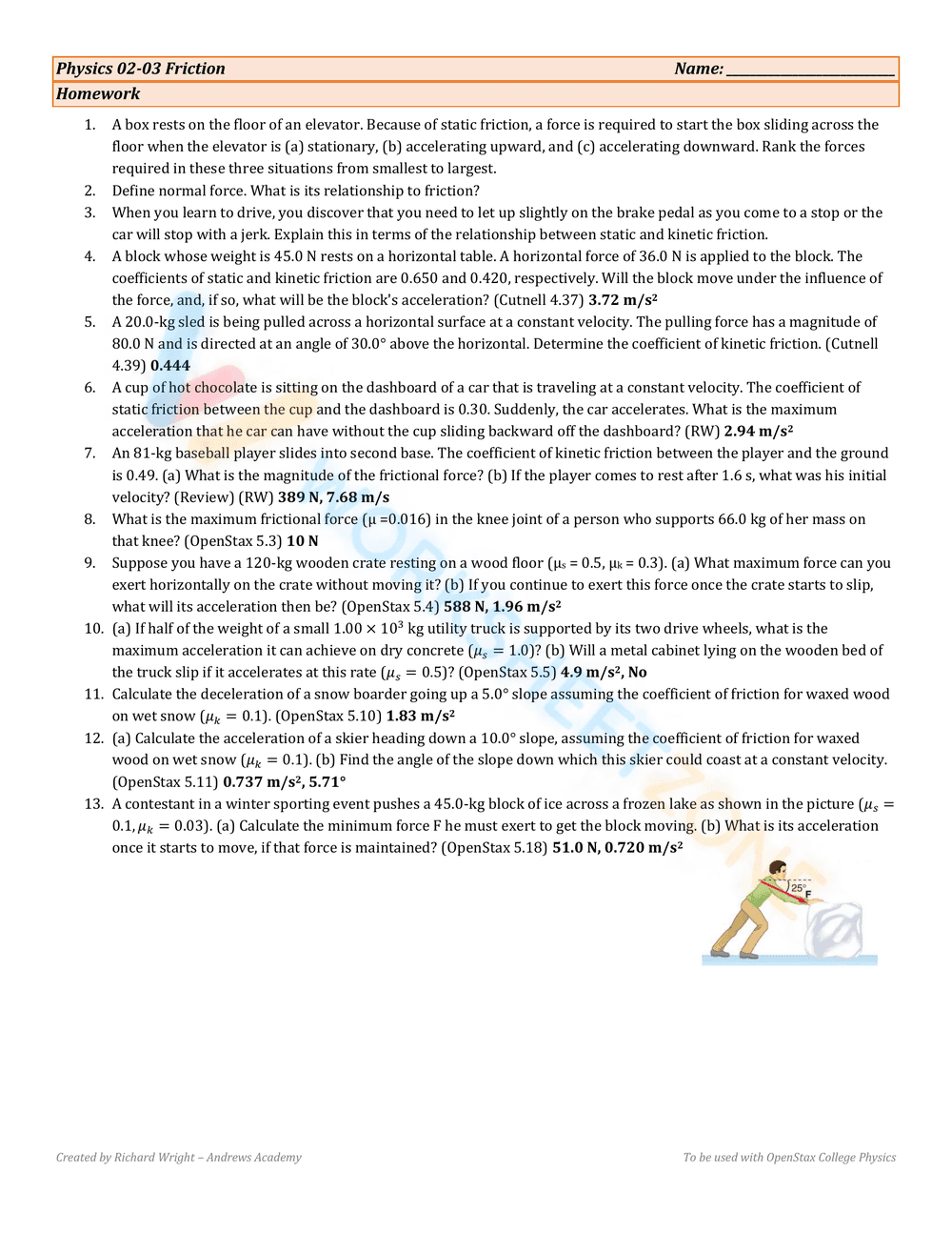 Friction Physics Worksheet | Grade 11 Science Printable - Page 2