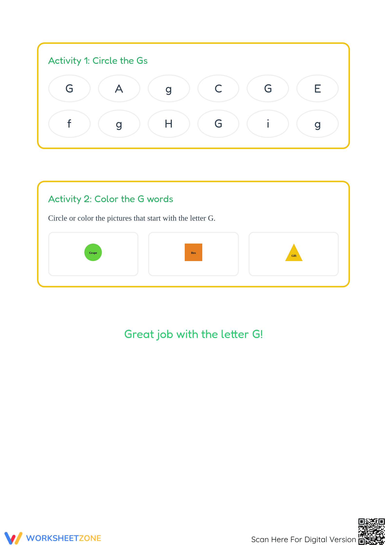 Letter G Beginning Sound Worksheet | Printable Phonics - Page 2