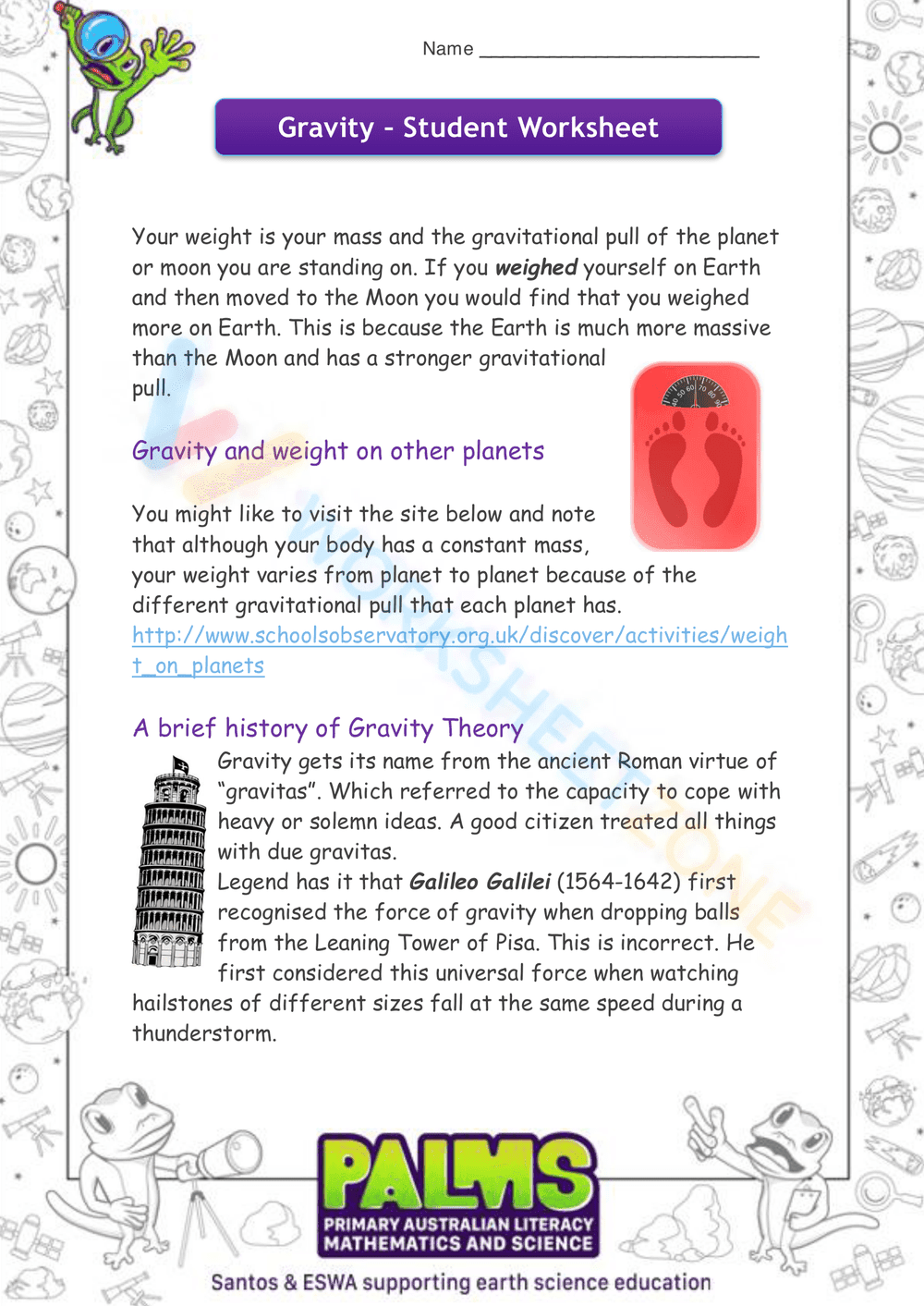 Gravity – Student Worksheet - Page 2