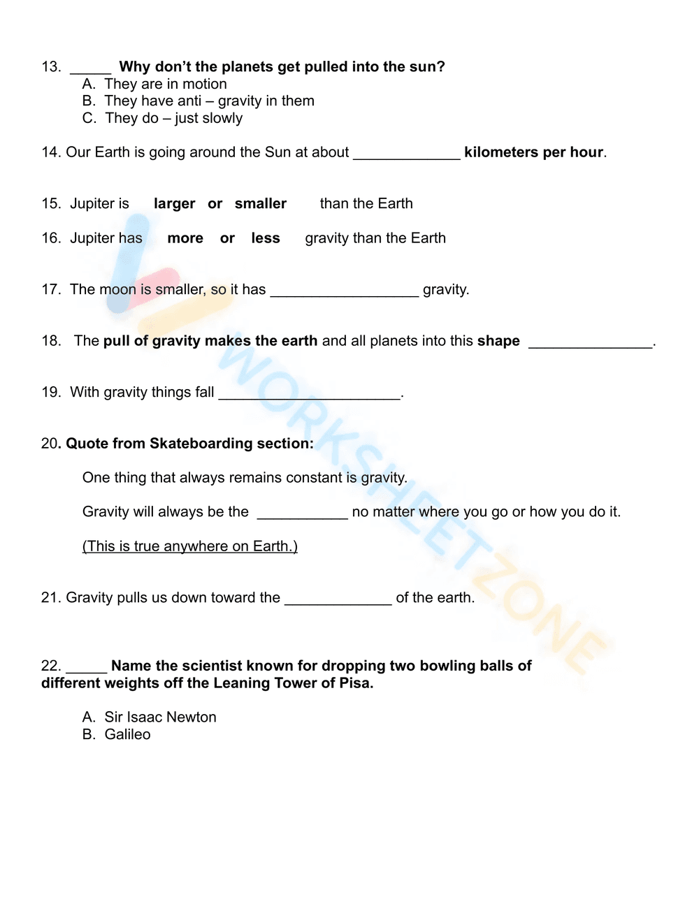 Printable Gravity Worksheet | Grade 6 Science - Page 2