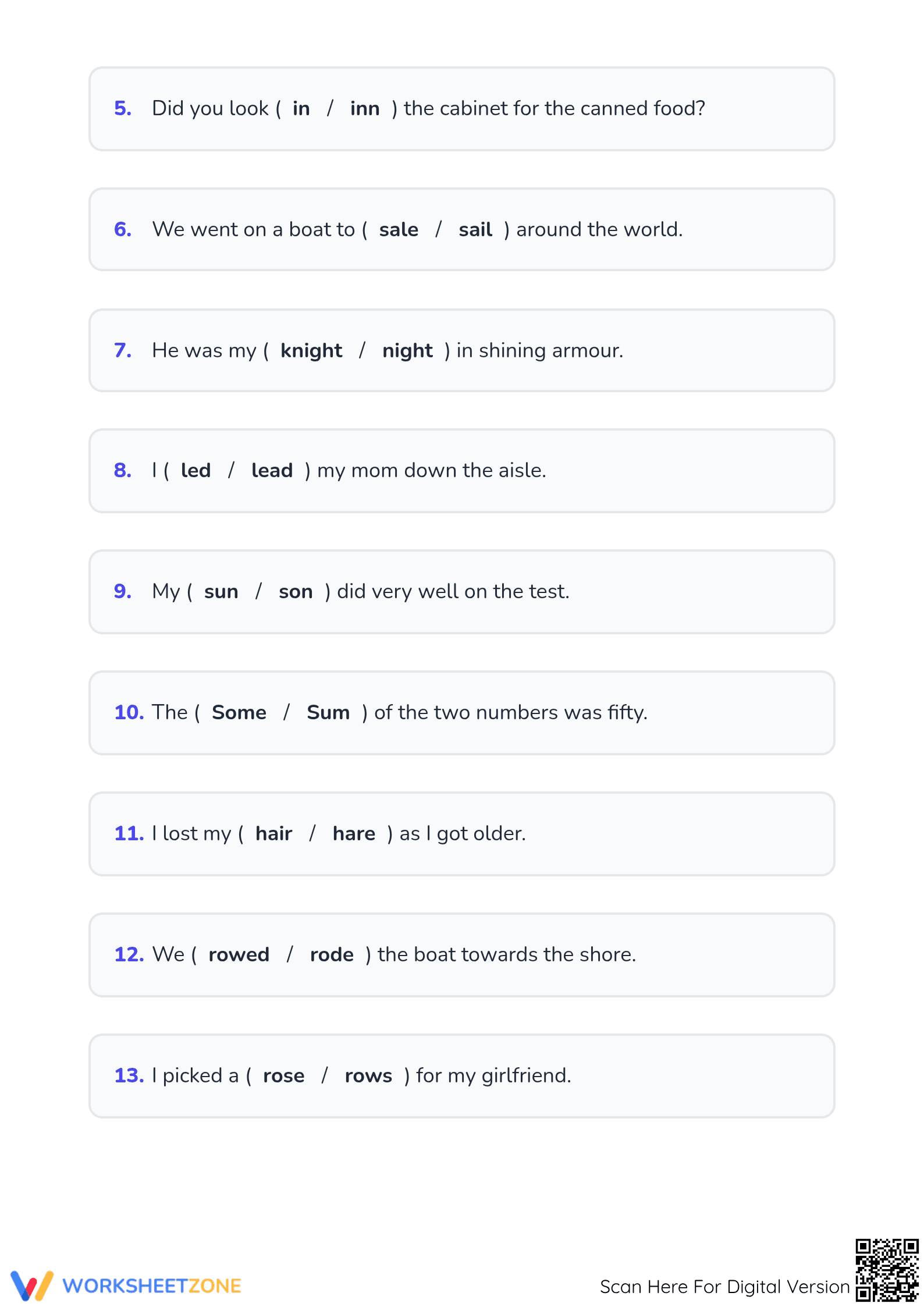 Printable Homophones Worksheet | Grade 4 ELA - Page 2