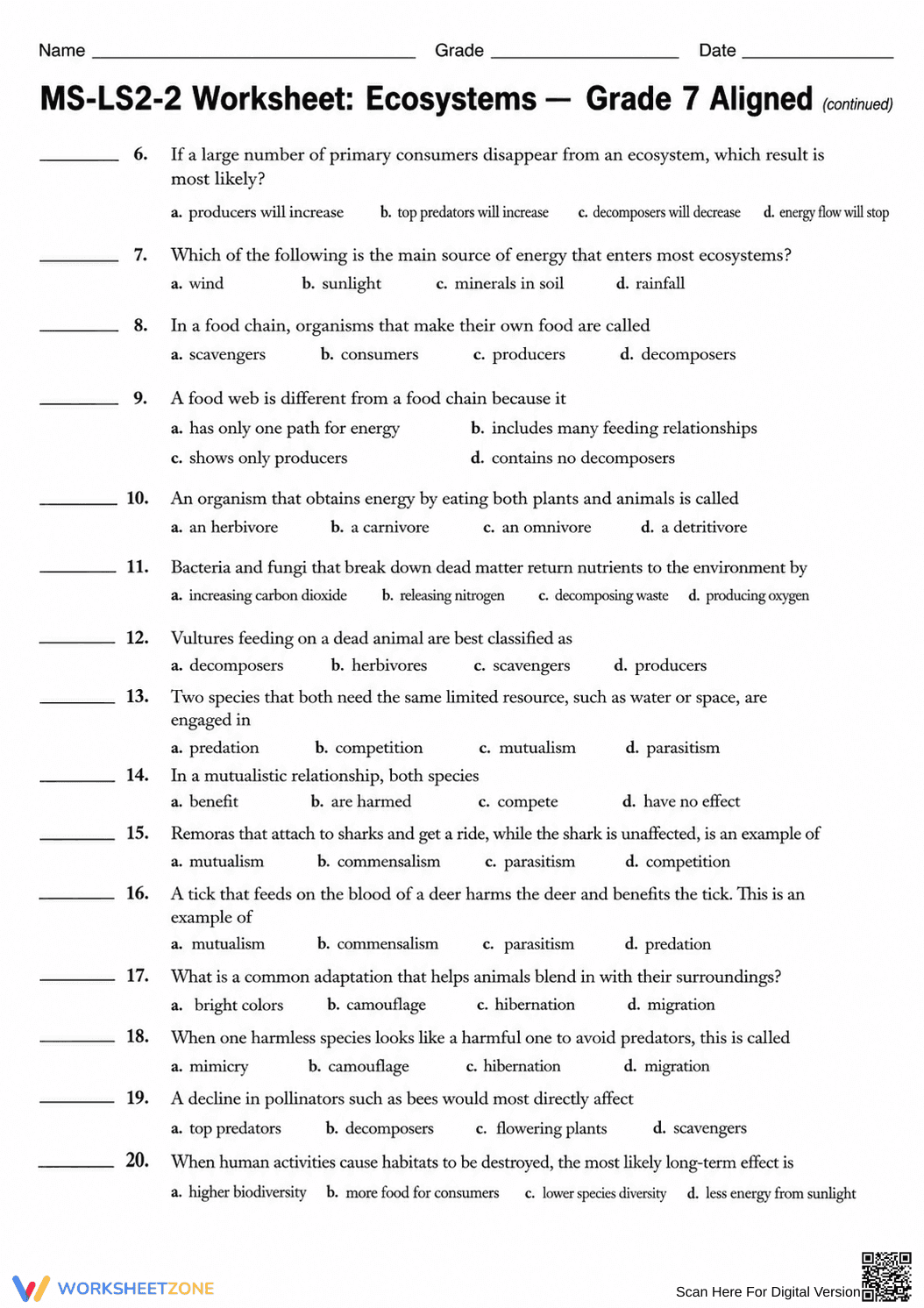 MS-LS2-2 Worksheet: Ecosystems — Grade 7 Aligned - Page 2