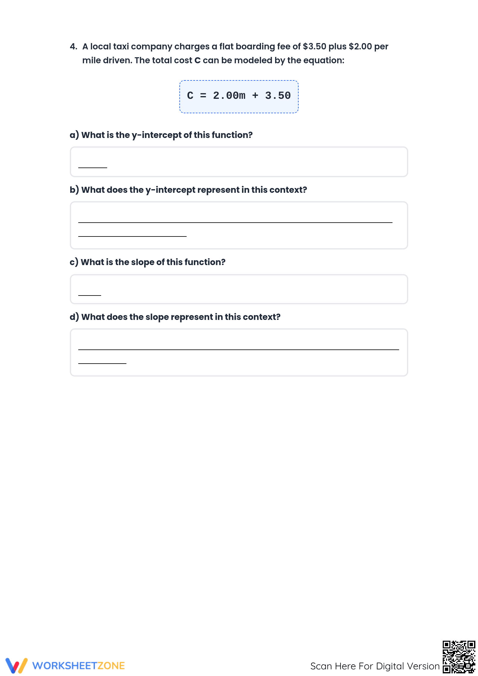 Essential Grade 8 Worksheet: Interpreting Slope and Intercept - Page 4