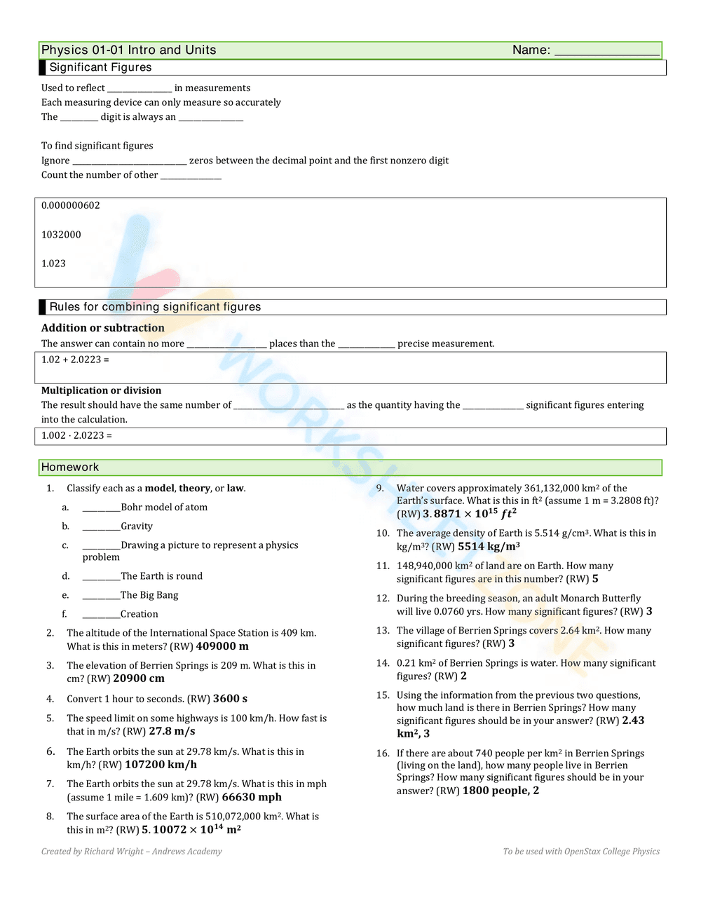 Physics Intro & Units Printable Worksheet | High School - Page 2