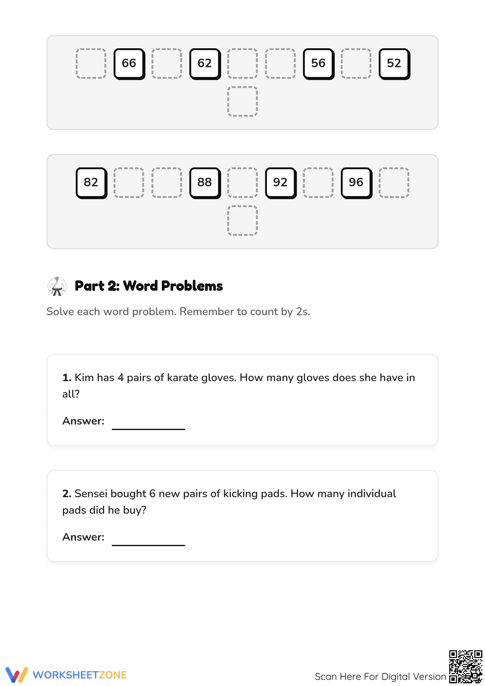 Karate Count by 2s Worksheet | Essential Grade 2 Math - Page 2