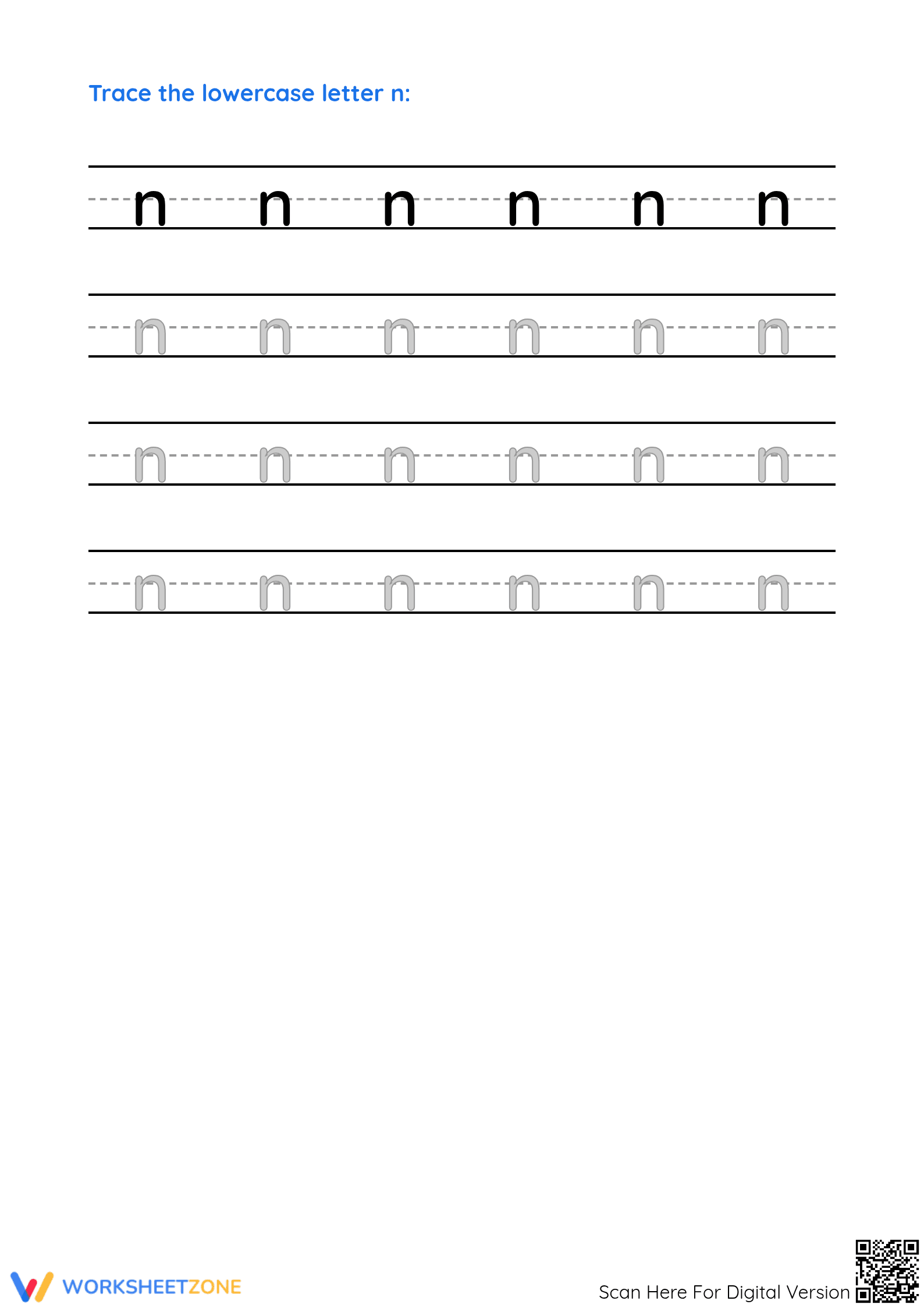 Printable Letter N Writing Worksheet | Kindergarten ELA - Page 2