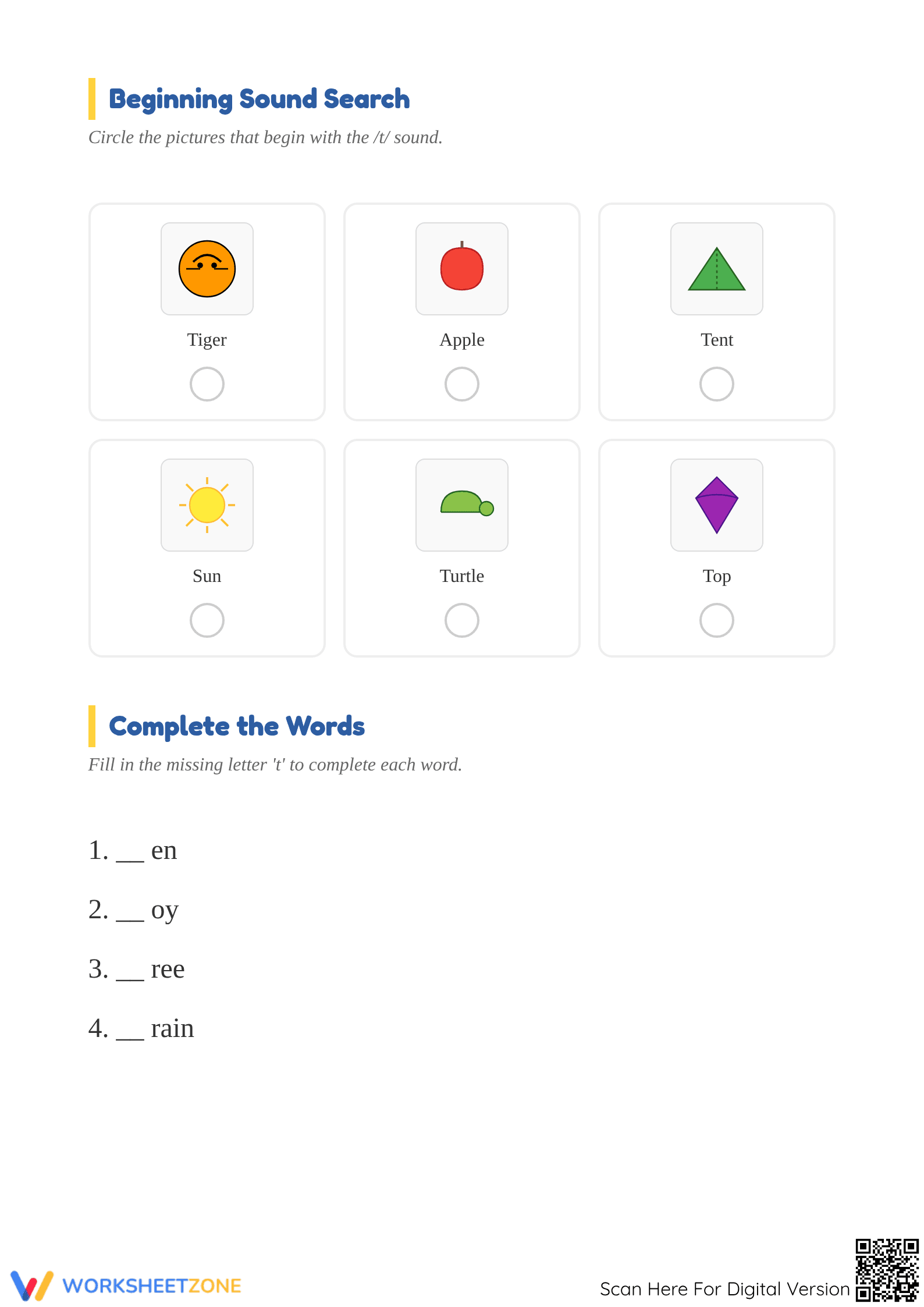 Essential Letter T Beginning Sound Worksheet | Grade K-1 - Page 2