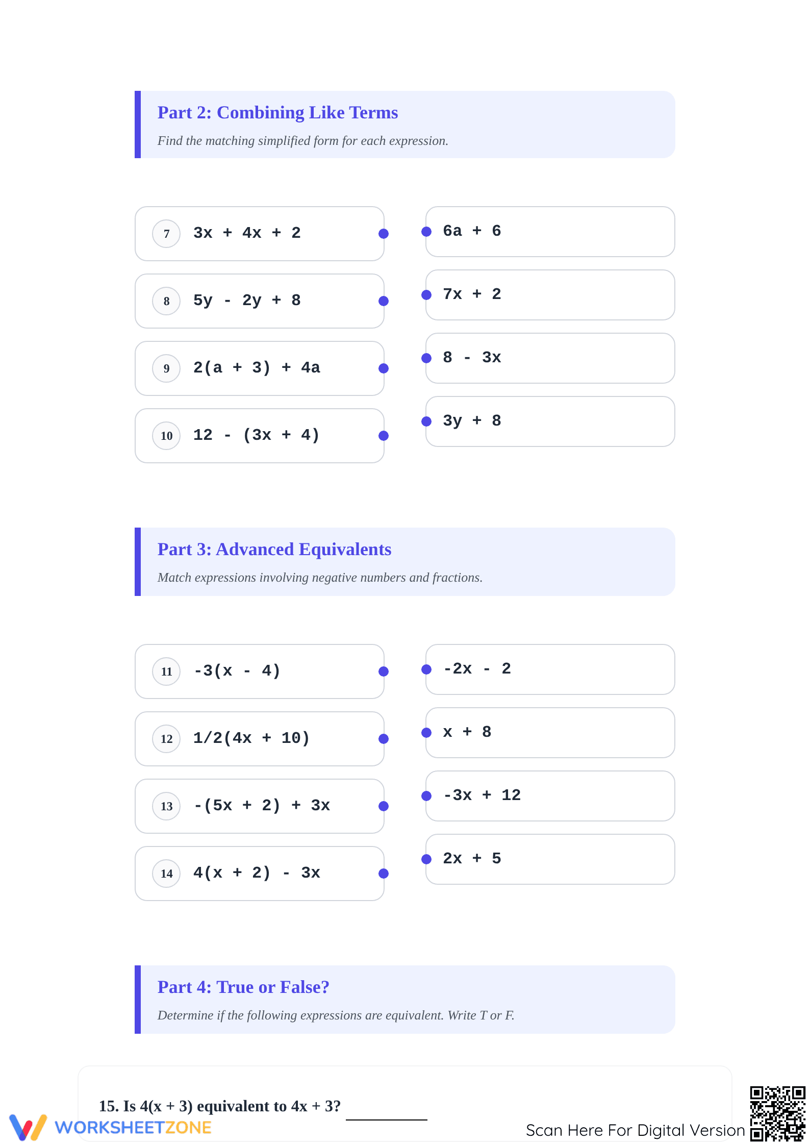 Equivalent Expressions Worksheet | Grade 6 Essential Math - Page 2
