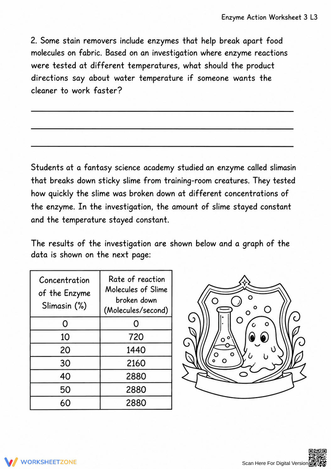 Printable Enzyme Action Worksheet (3 Levels) | Grade 8 - Page 2