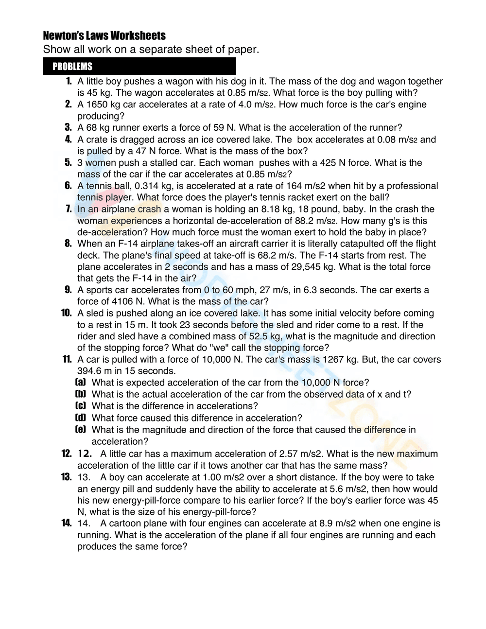 Newton's Laws Physics Worksheet | Essential Grade 9-12 - Page 2