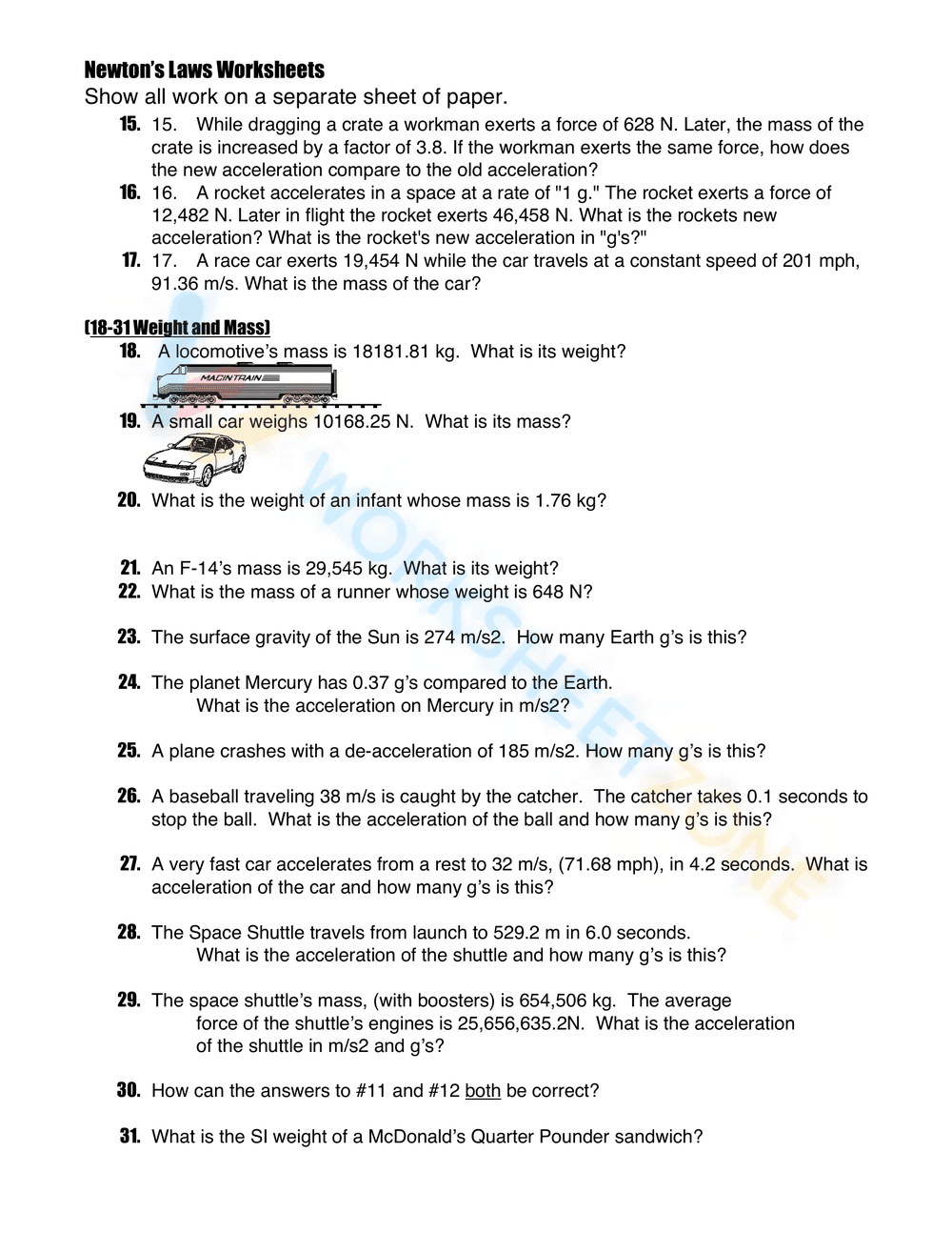 Newton's Laws Physics Worksheet | Essential Grade 9-12 - Page 3