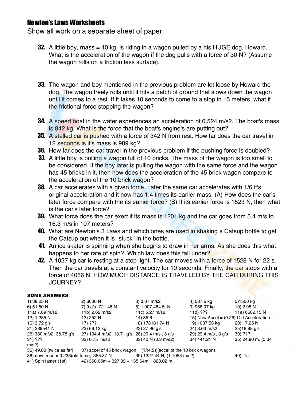 Newton's Laws Physics Worksheet | Essential Grade 9-12 - Page 4