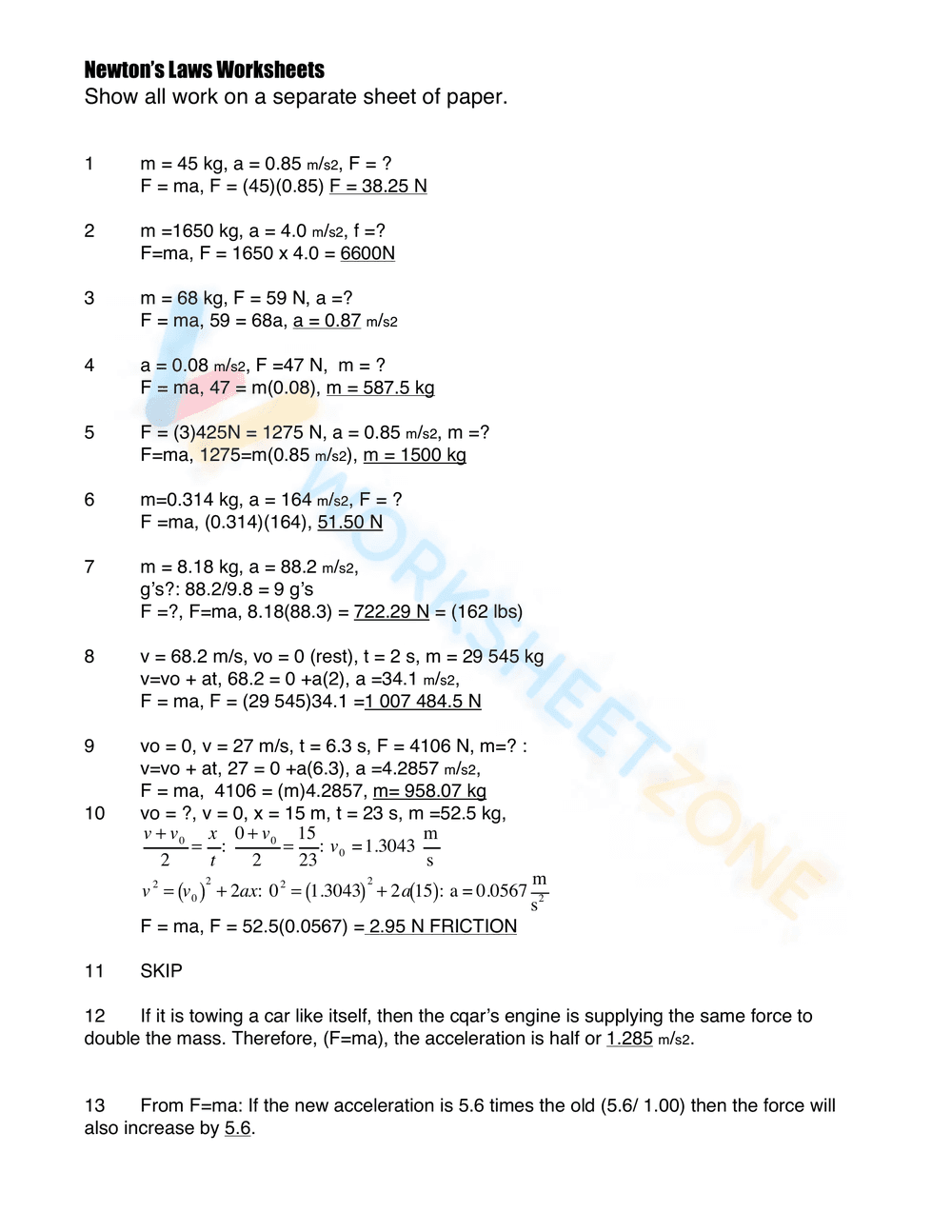 Newton's Laws Physics Worksheet | Essential Grade 9-12 - Page 5
