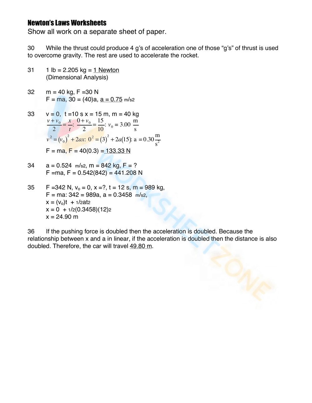 Newton's Laws Physics Worksheet | Essential Grade 9-12 - Page 7
