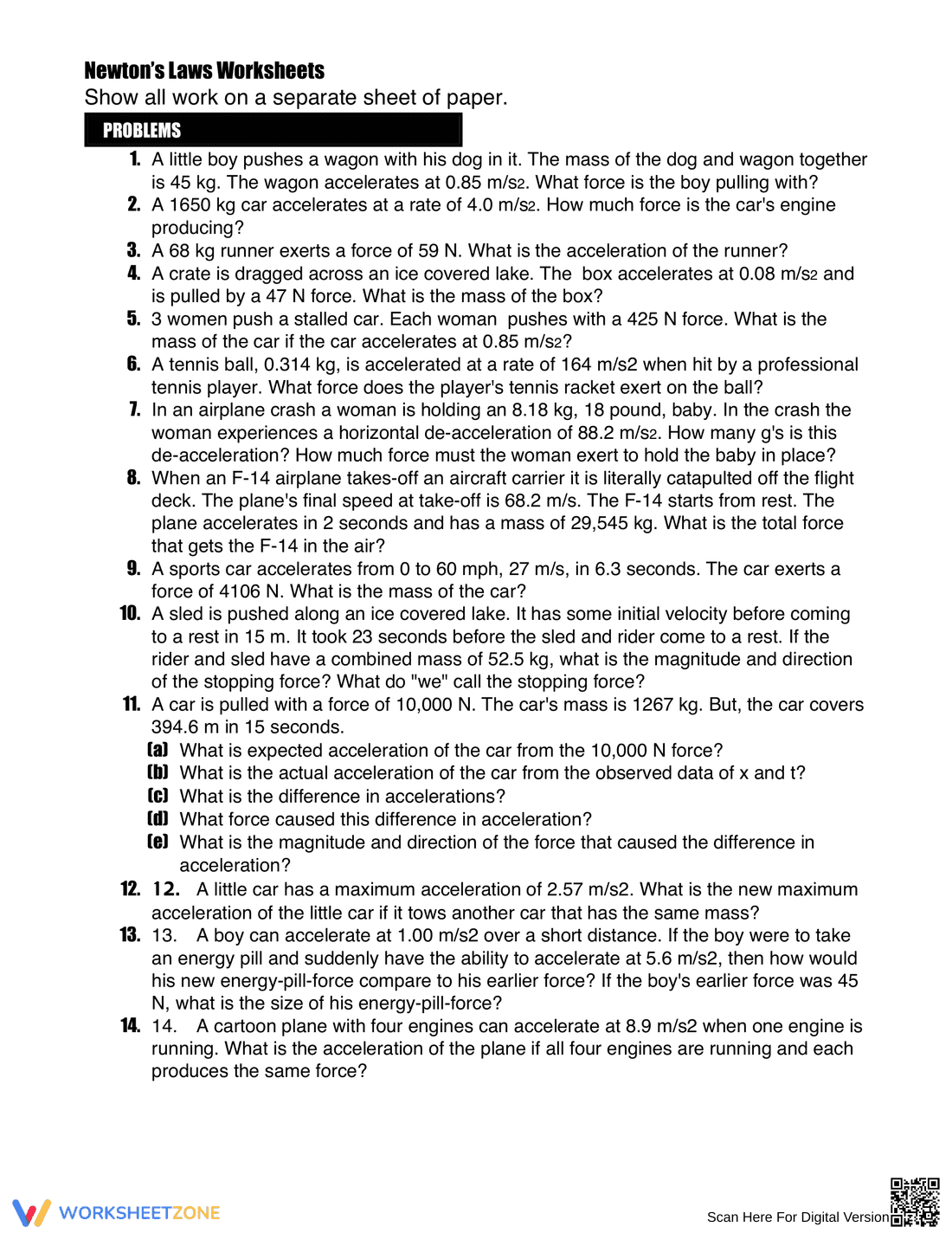 Newton's Laws Physics Worksheet | Essential Grade 9-12 - Page 2