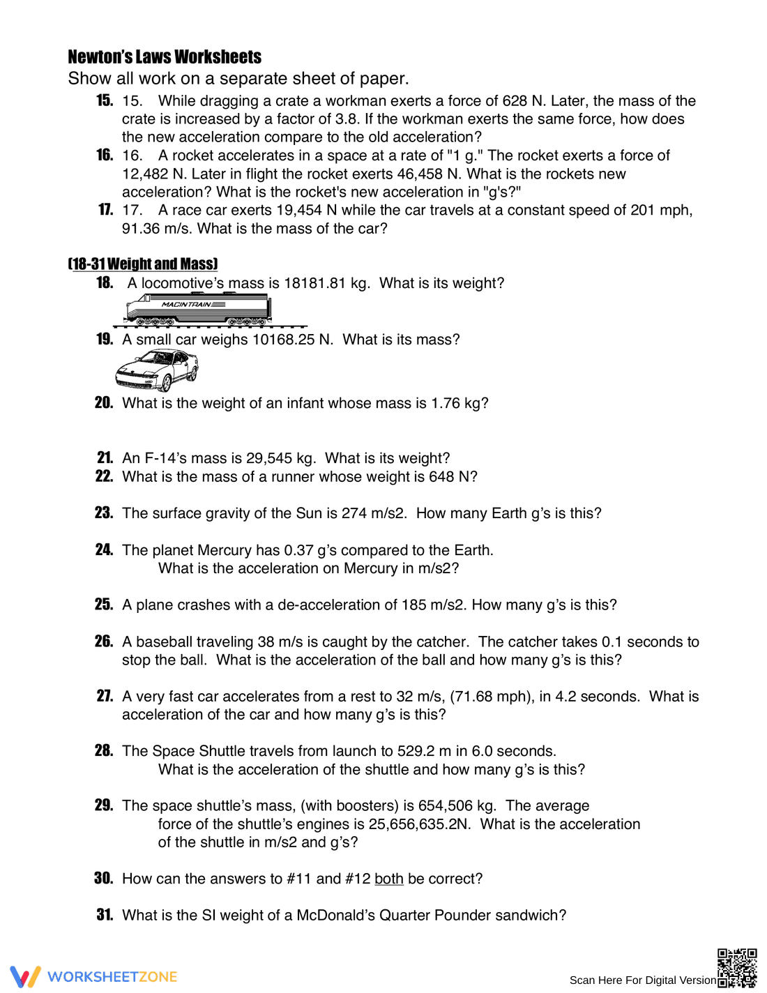 Newton's Laws Physics Worksheet | Essential Grade 9-12 - Page 3