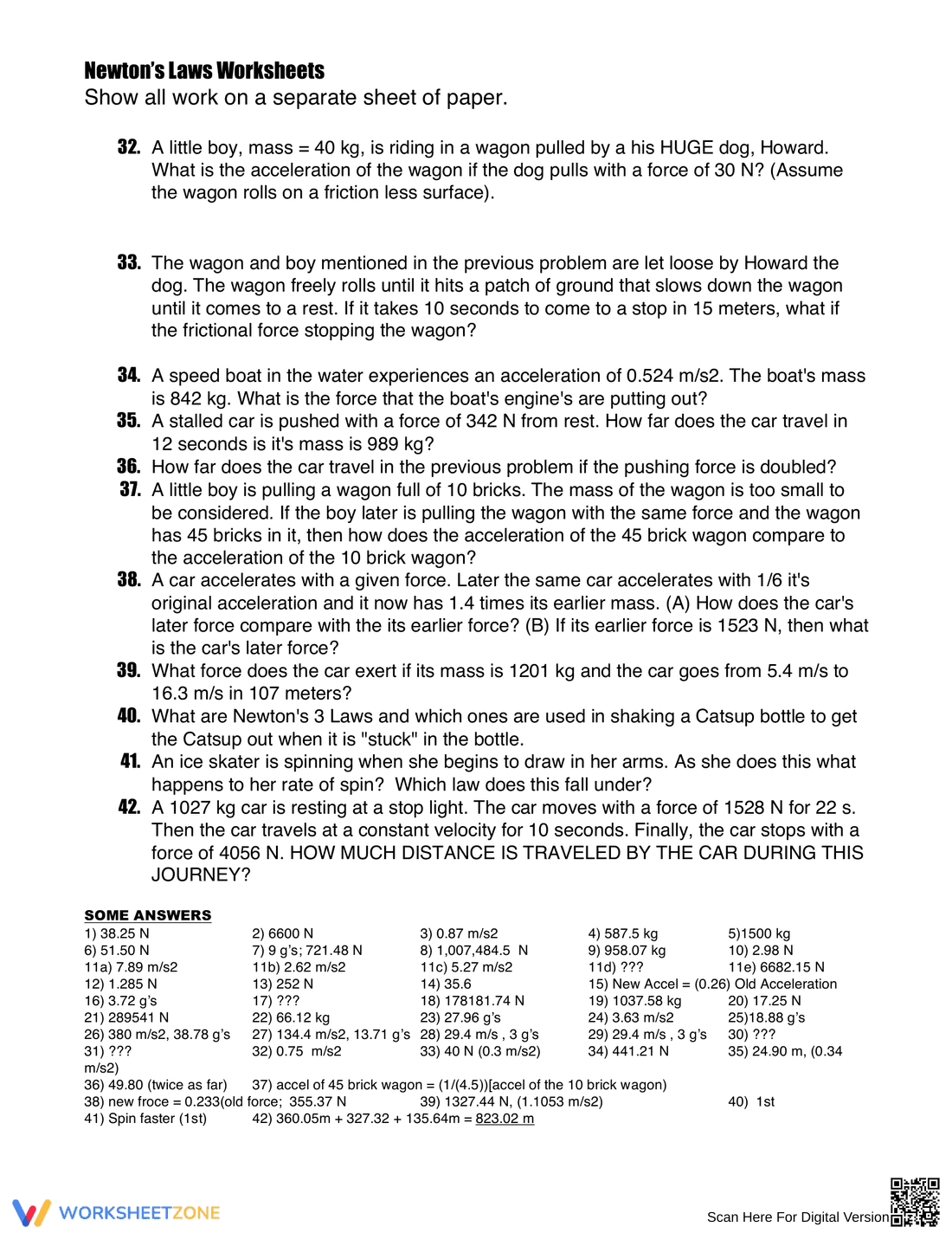 Newton's Laws Physics Worksheet | Essential Grade 9-12 - Page 4