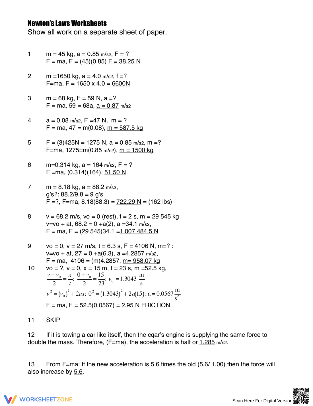 Newton's Laws Physics Worksheet | Essential Grade 9-12 - Page 5