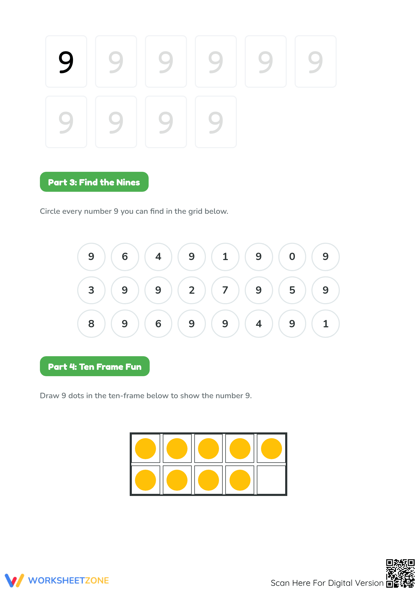 Essential Number 9 Worksheet | Kindergarten Math Practice - Page 2