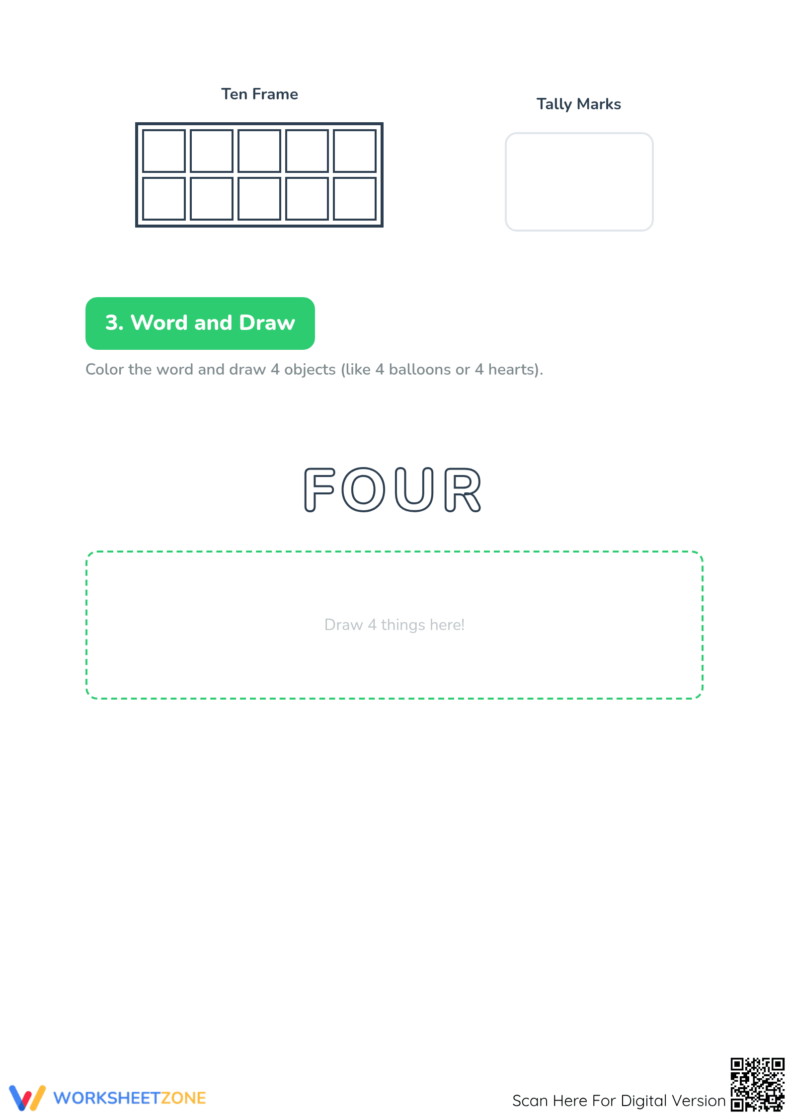 Kindergarten Number 4 Worksheet | Printable Daily Math - Page 2