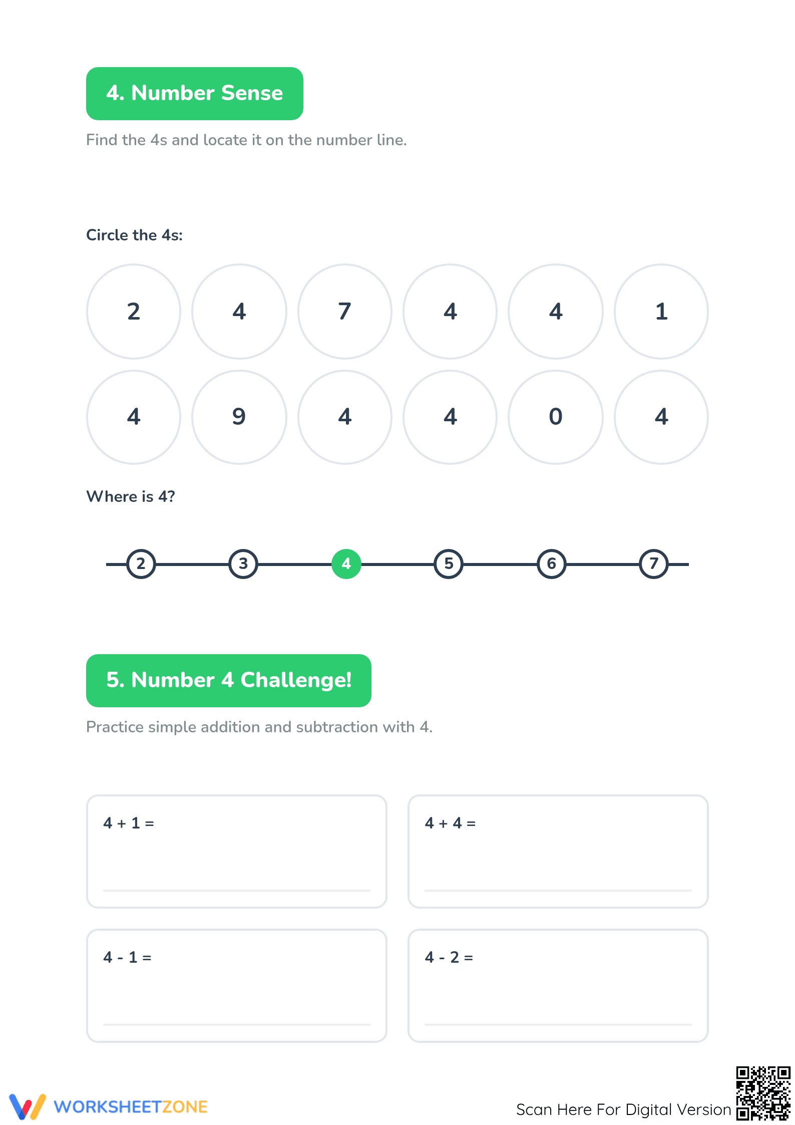Kindergarten Number 4 Worksheet | Printable Daily Math - Page 3