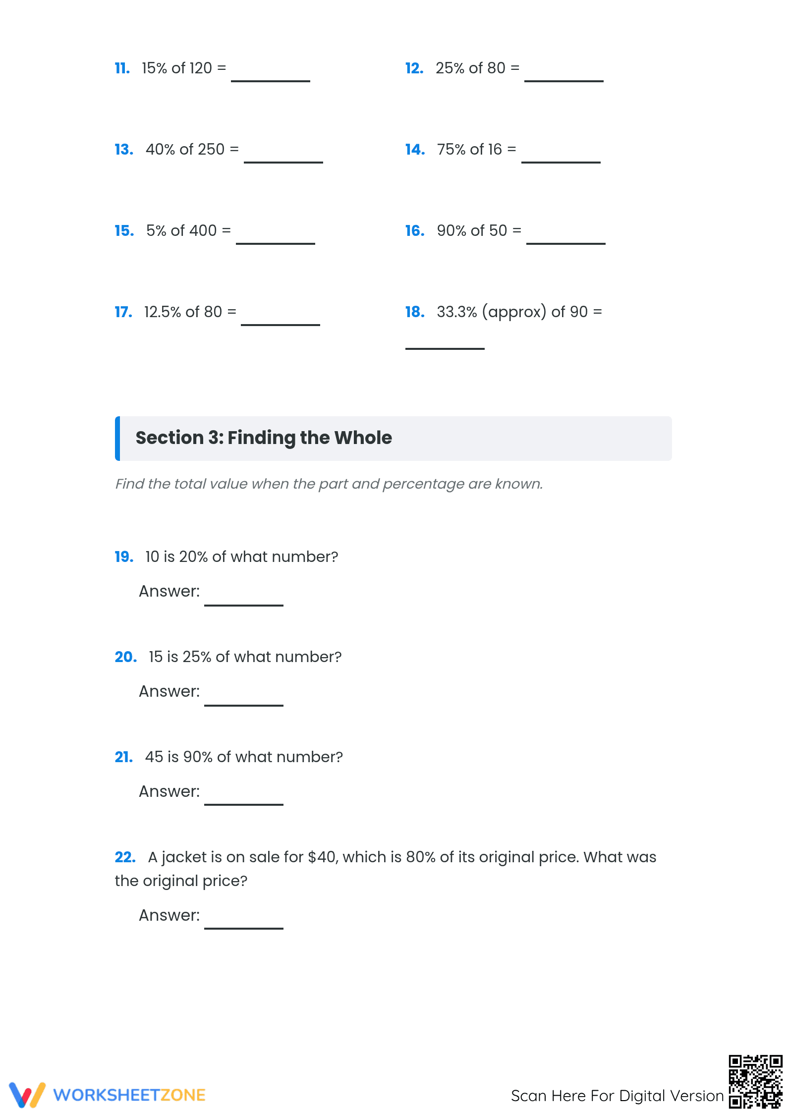 Printable Percent Problems Worksheet | Grade 6 Math - Page 3