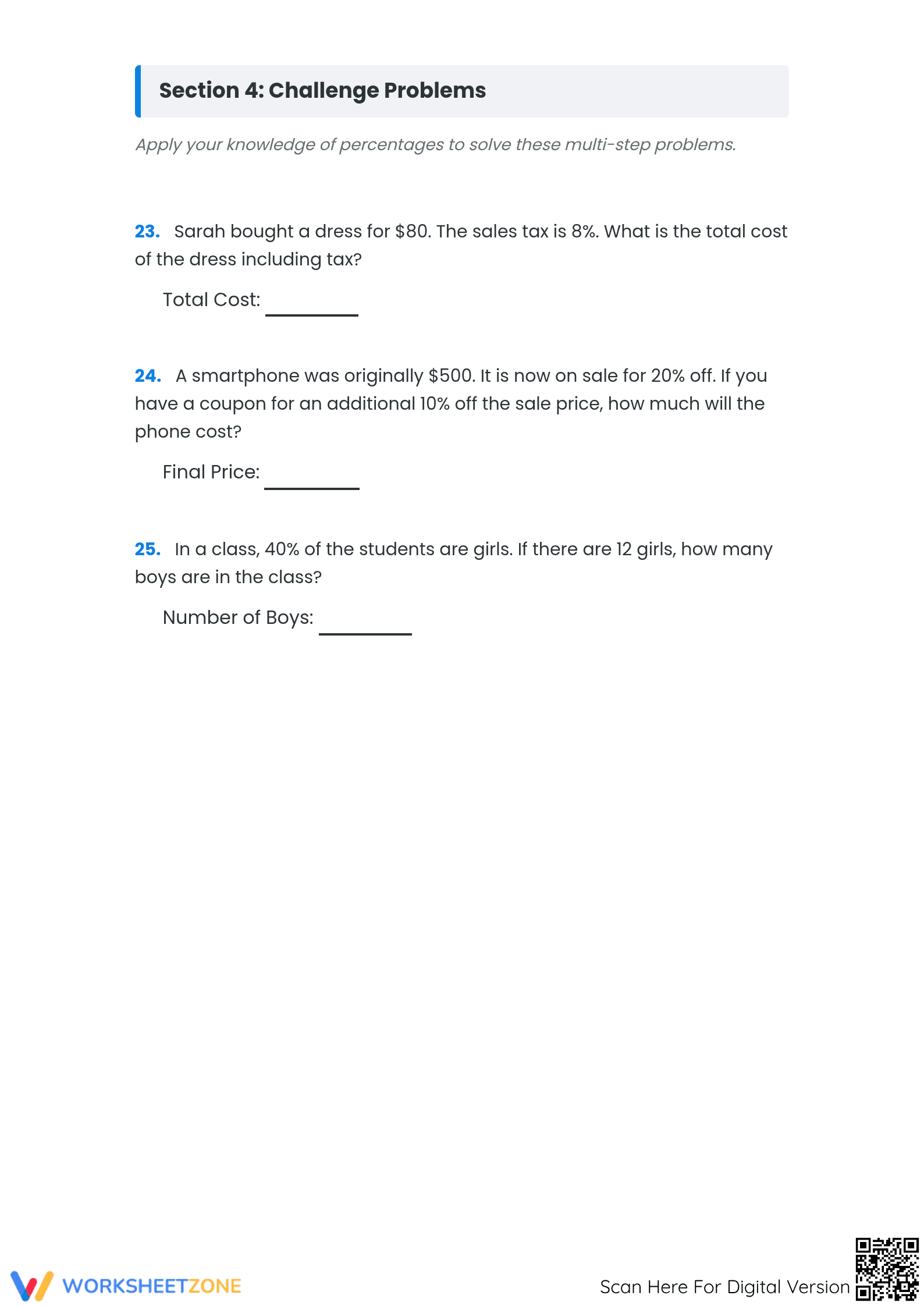 Printable Percent Problems Worksheet | Grade 6 Math - Page 4